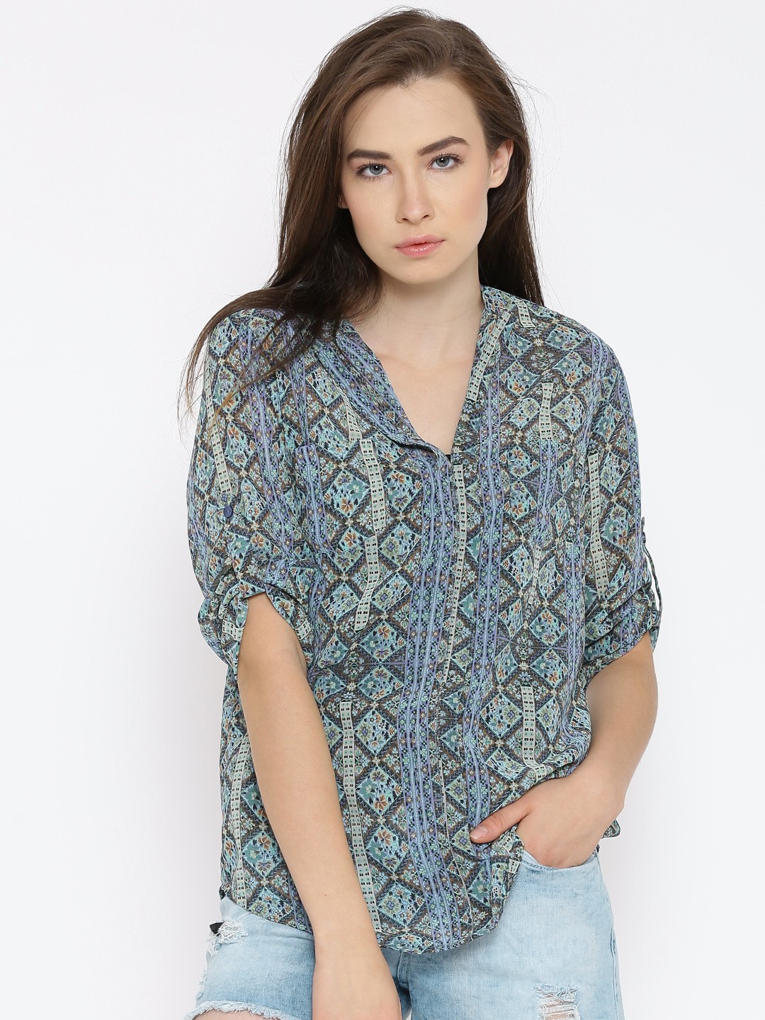

Sera Multicoloured Semi-Sheer Printed Top, Multi