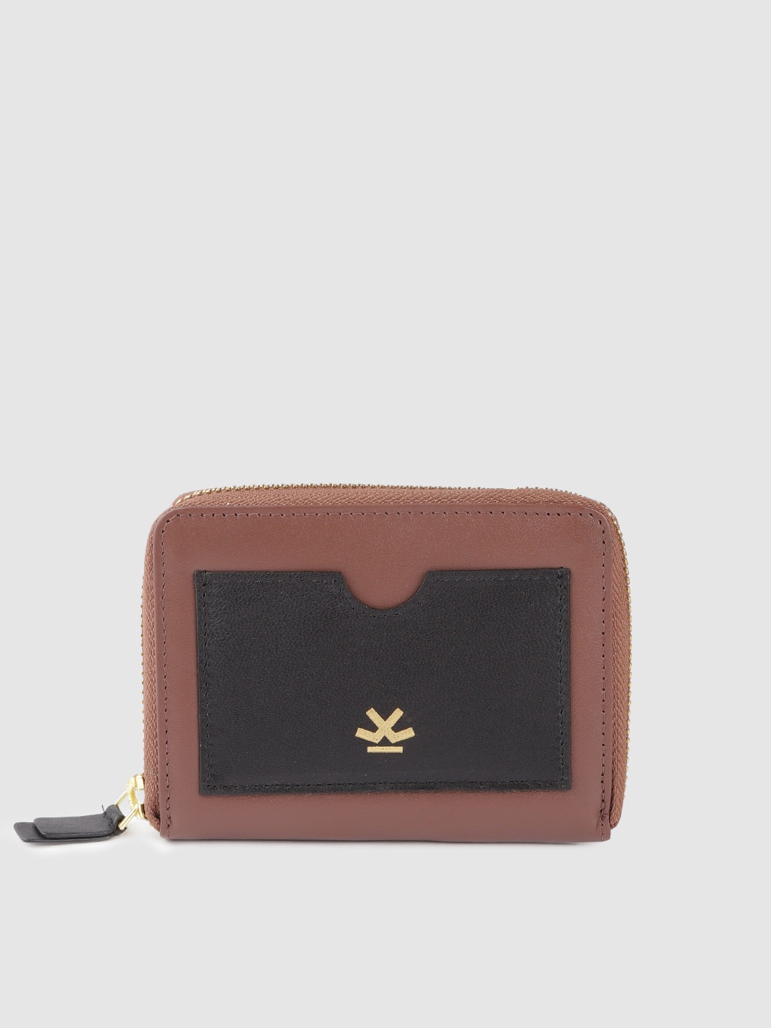 

WROGN Men Brown & Black Colourblocked Leather Zip Around Wallet
