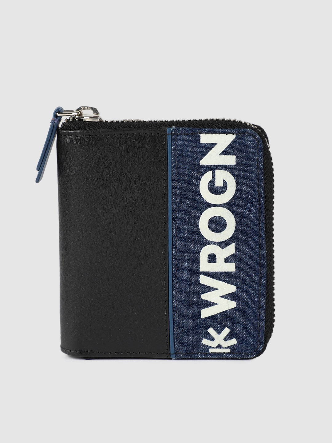 

WROGN Men Black & Blue Colourblocked Zip Around Wallet