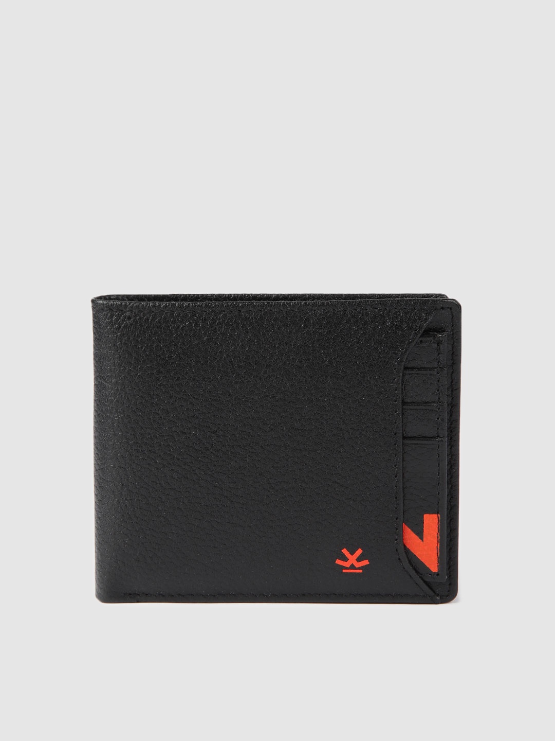 

WROGN Men Black Solid Leather Two Fold Wallet