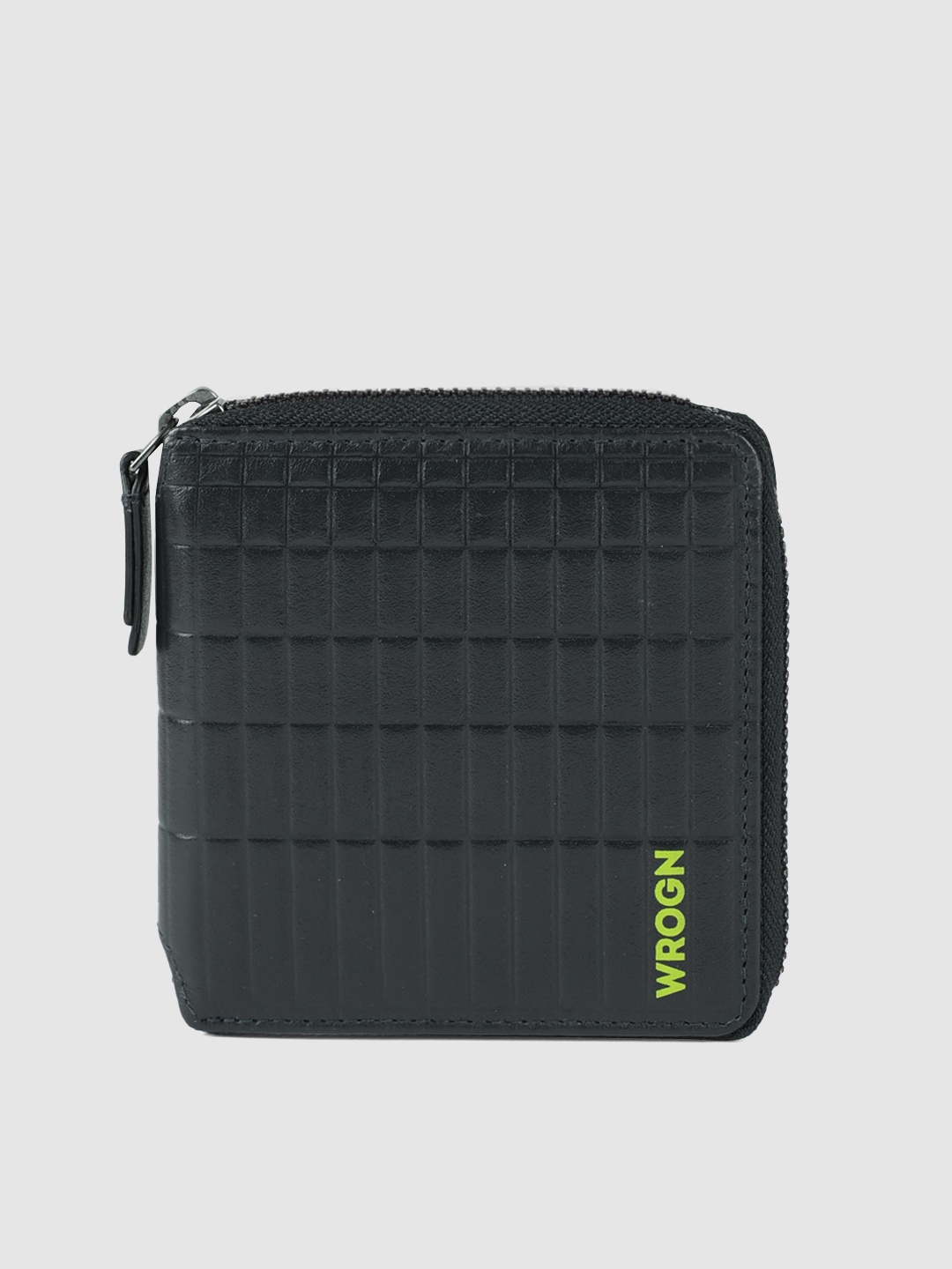 

WROGN Men Black Self Design Zip Around Wallet