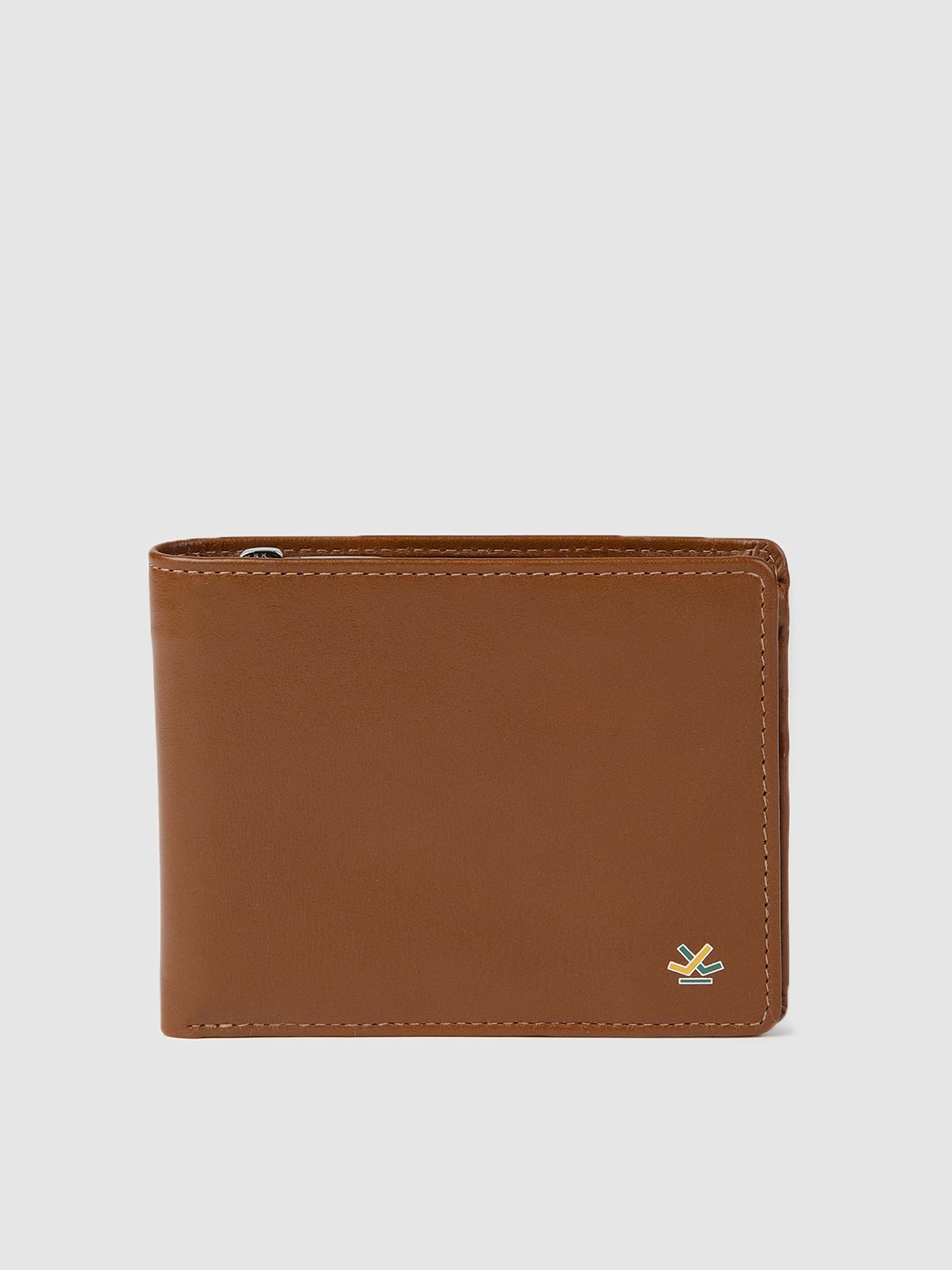 

WROGN Men Tan Brown Solid Leather Two Fold Wallet