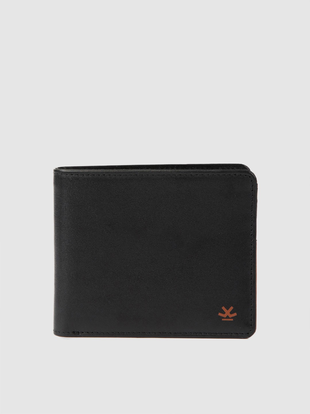 

WROGN Men Black Solid Leather Two Fold Wallet