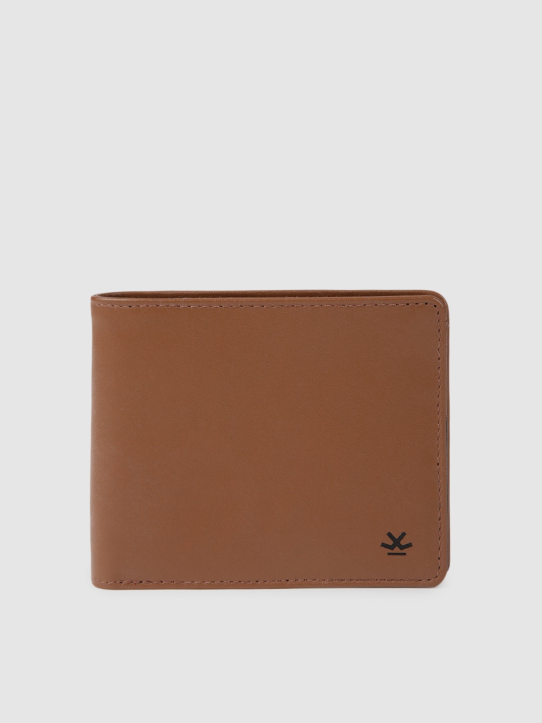 

WROGN Men Tan Brown Solid Leather Two Fold Wallet