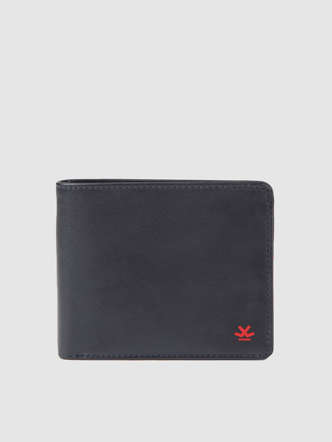 

WROGN Men Navy Blue Solid Leather Two Fold Wallet
