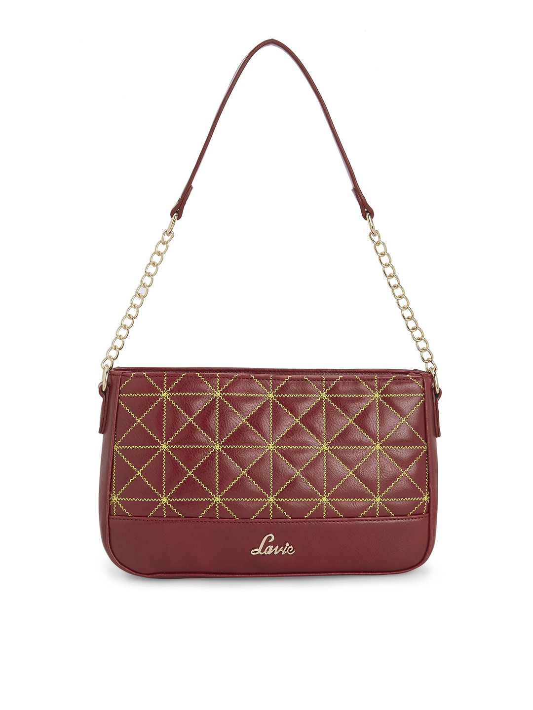 

Lavie Maroon Self Design Handheld Bag