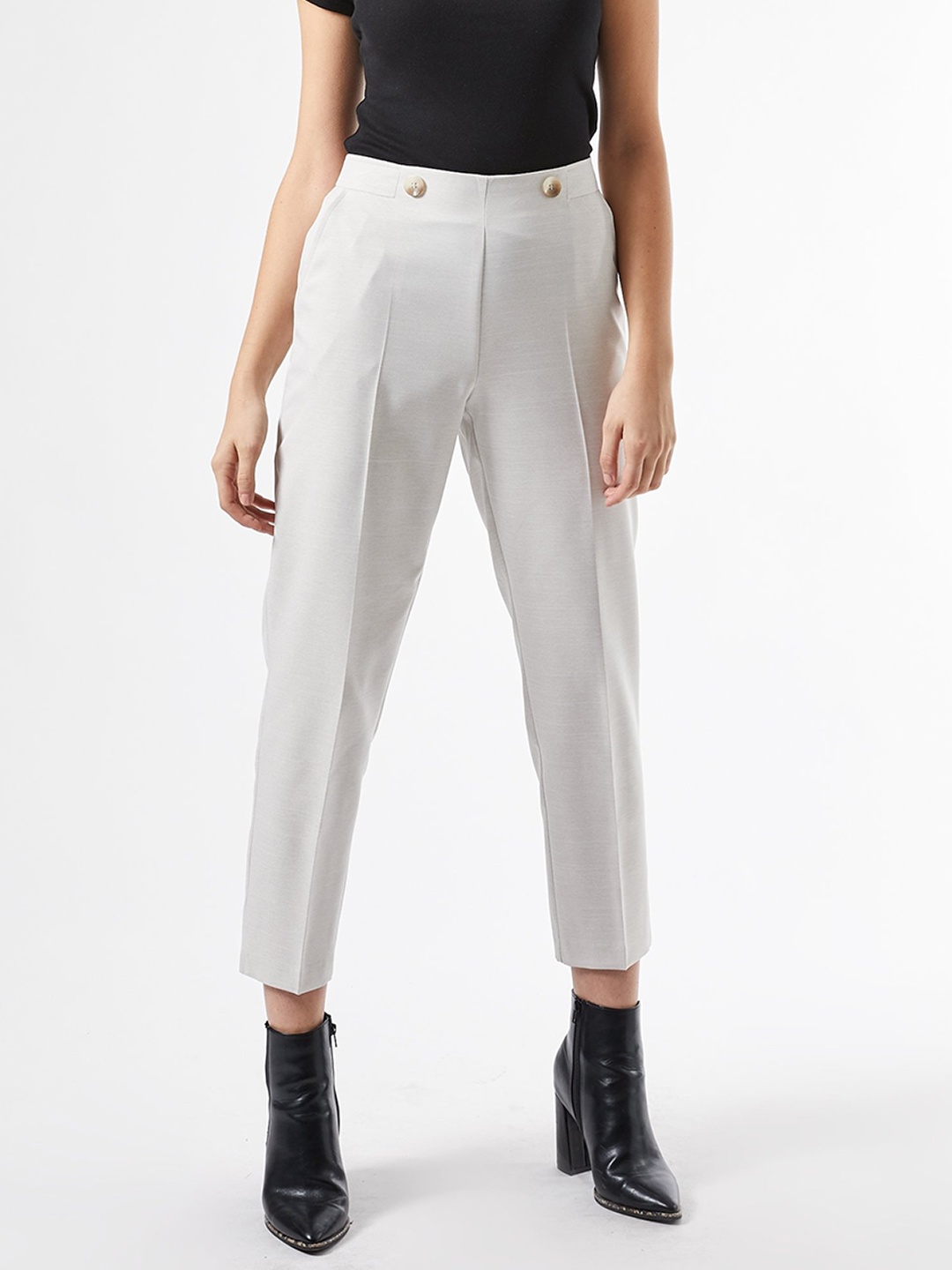 

DOROTHY PERKINS Women Grey Regular Fit Solid Cropped Formal Trousers