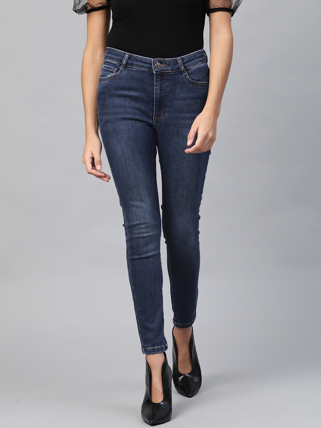 

DOROTHY PERKINS Women Navy Blue Alex Skinny Fit Mid-Rise Clean Look Stretchable Jeans