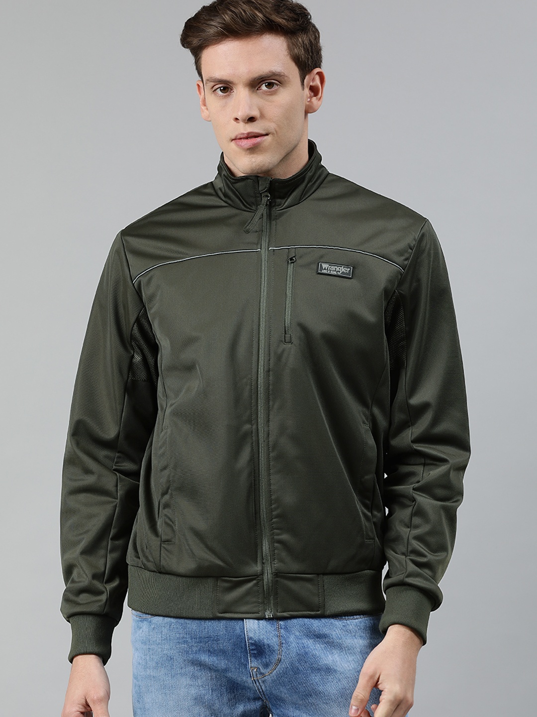 

Wrangler Men Olive Green Solid Lightweight Slim Fit Bomber Slim Fit Jacket