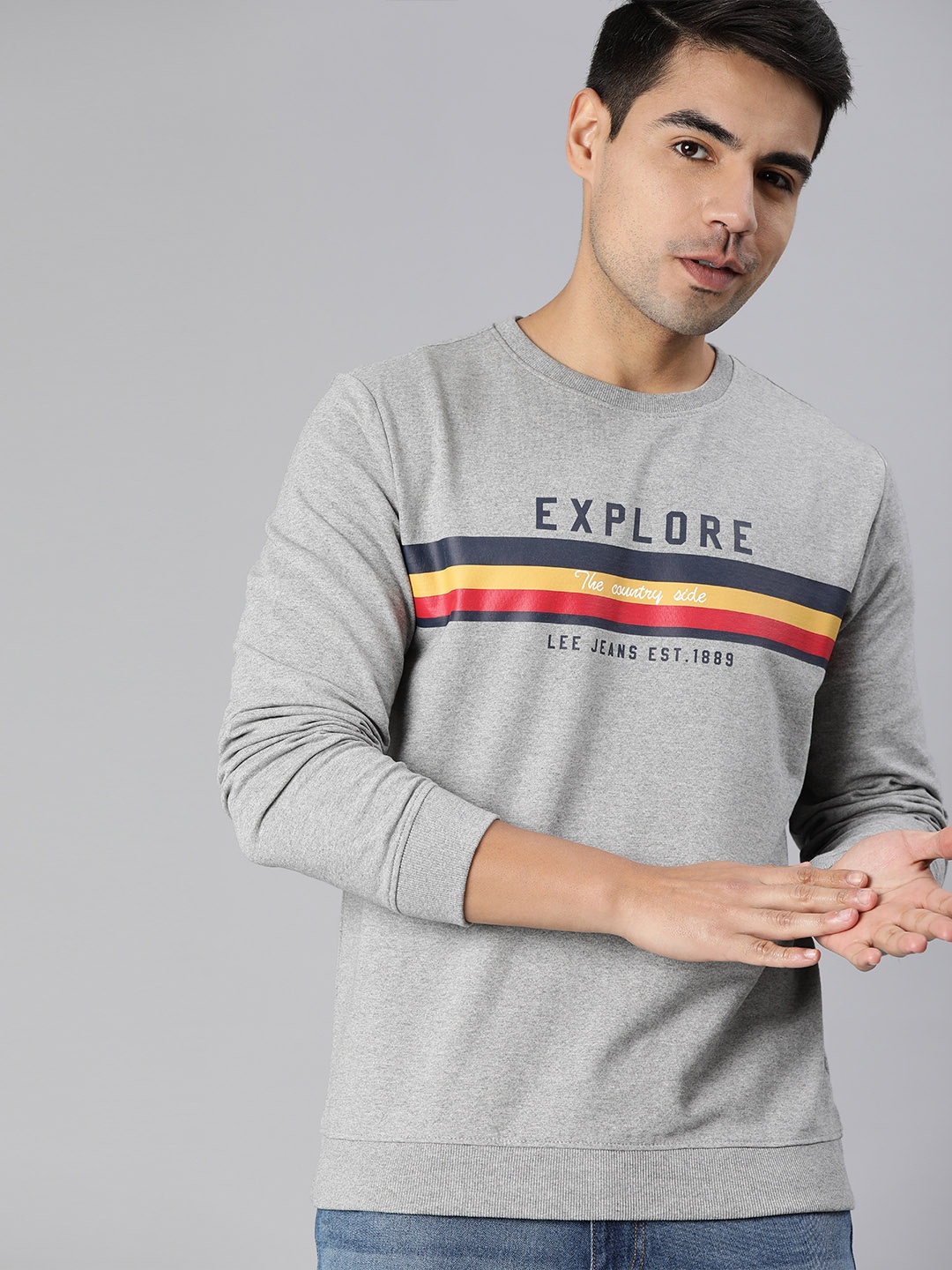 

Lee Men Grey Melange Printed Sweatshirt