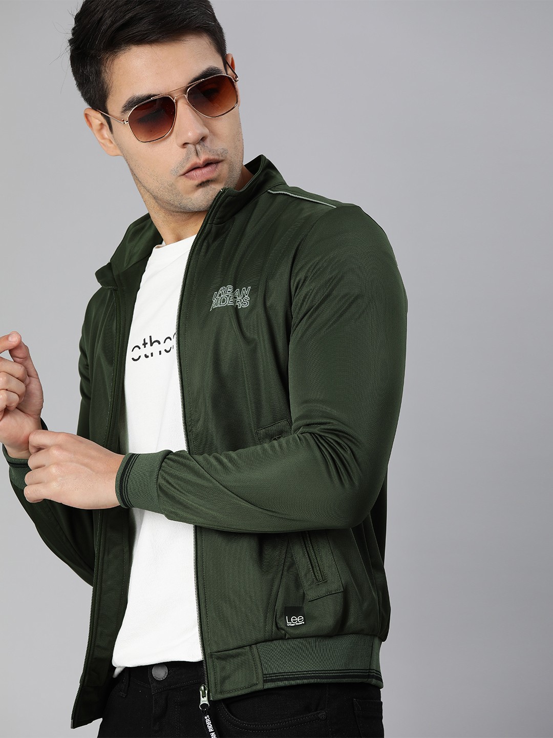 

Lee Men Olive Green Solid Open Front Slim Fit Jacket