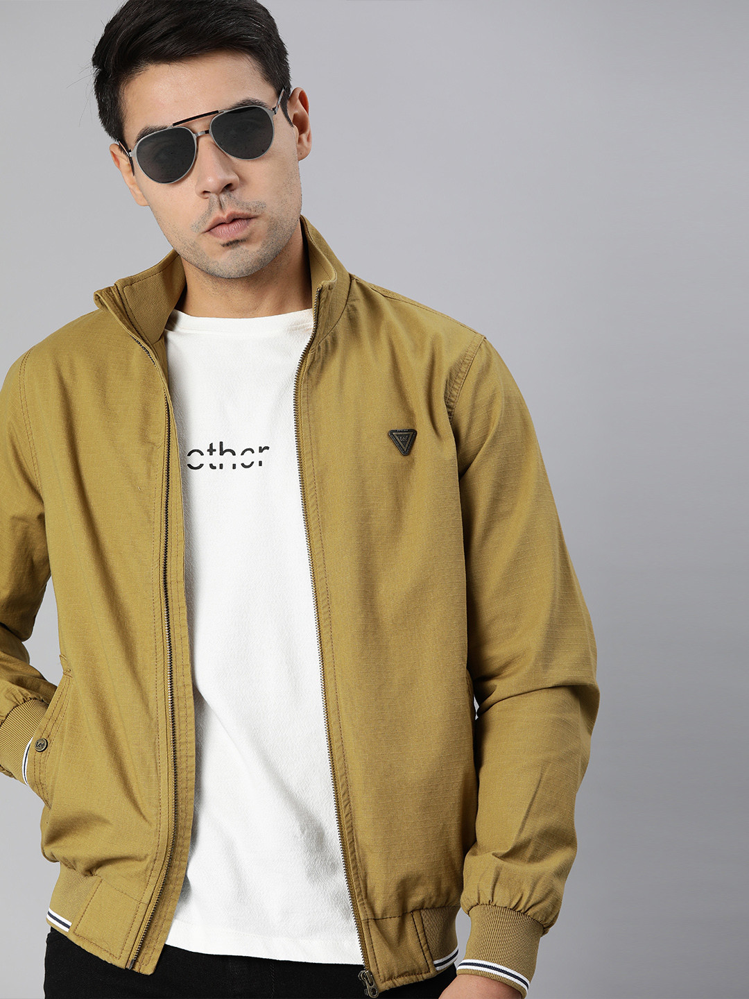 

Lee Men Khaki Solid Varsity Slim Fit Jacket