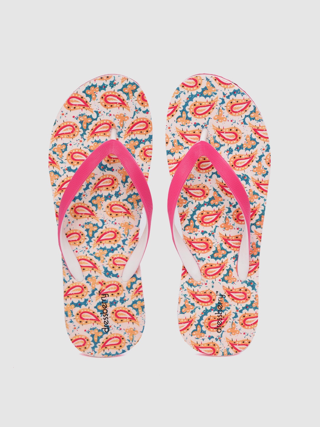 

DressBerry Women Pink & Peach-Coloured Paisley Print Thong Flip-Flops