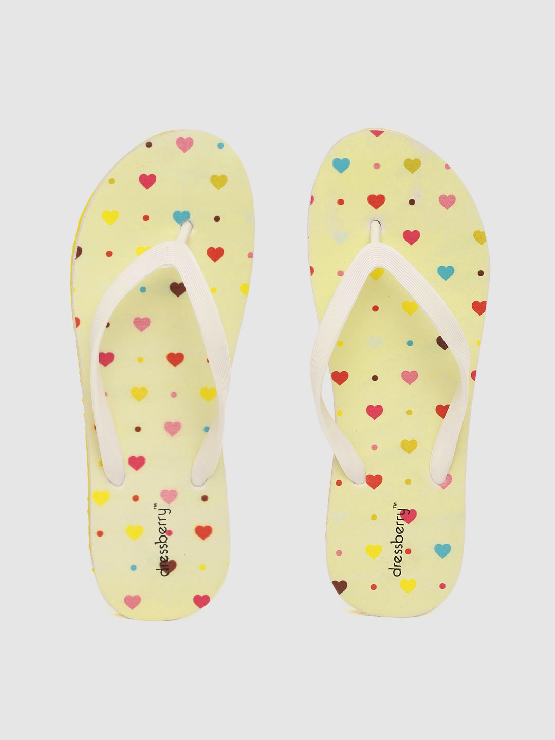 

DressBerry Women White & Yellow Heart Print Thong Flip-Flops