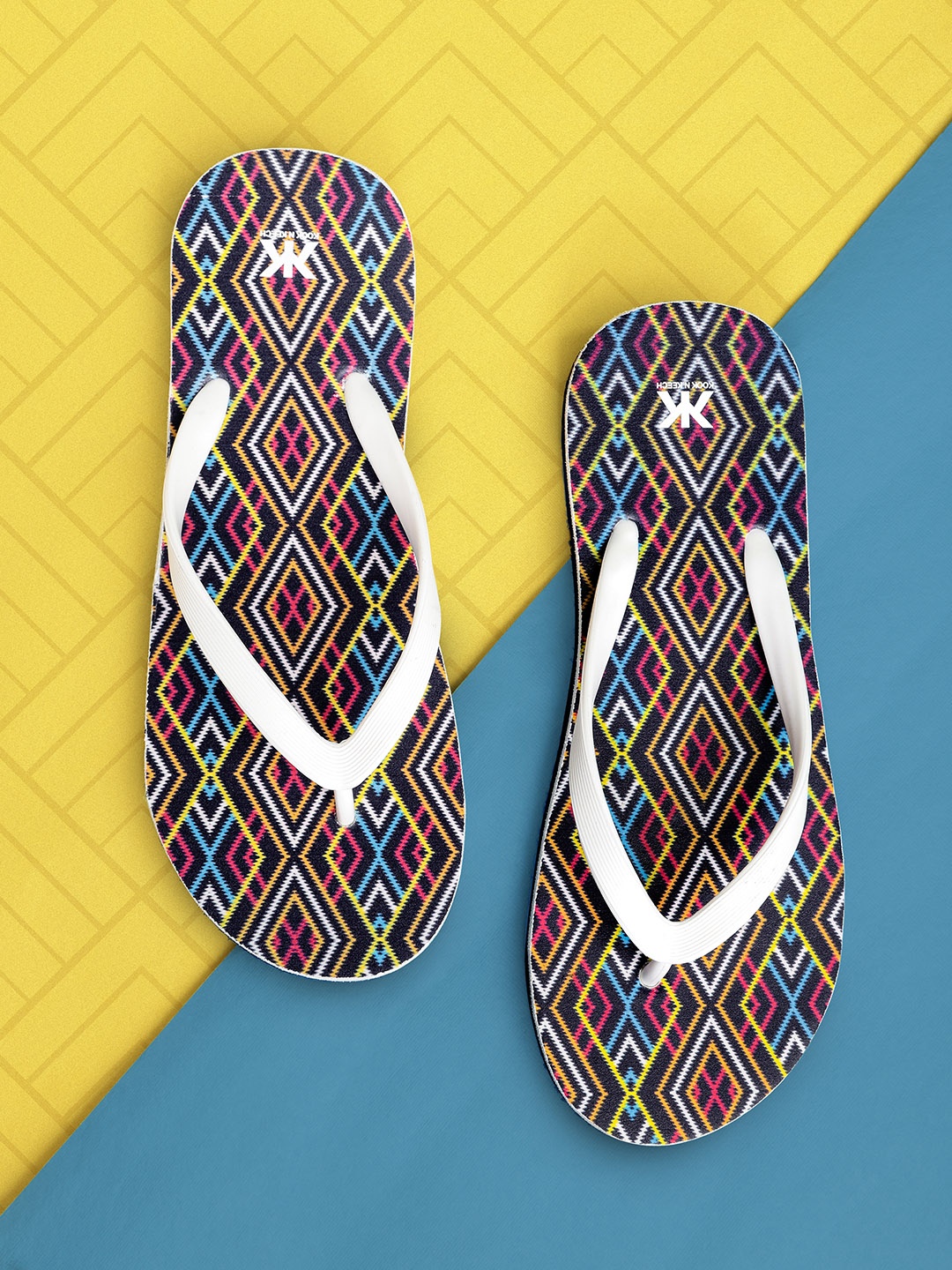 

Kook N Keech Women Multicoloured Geometric Print Thong Flip-Flops, Multi