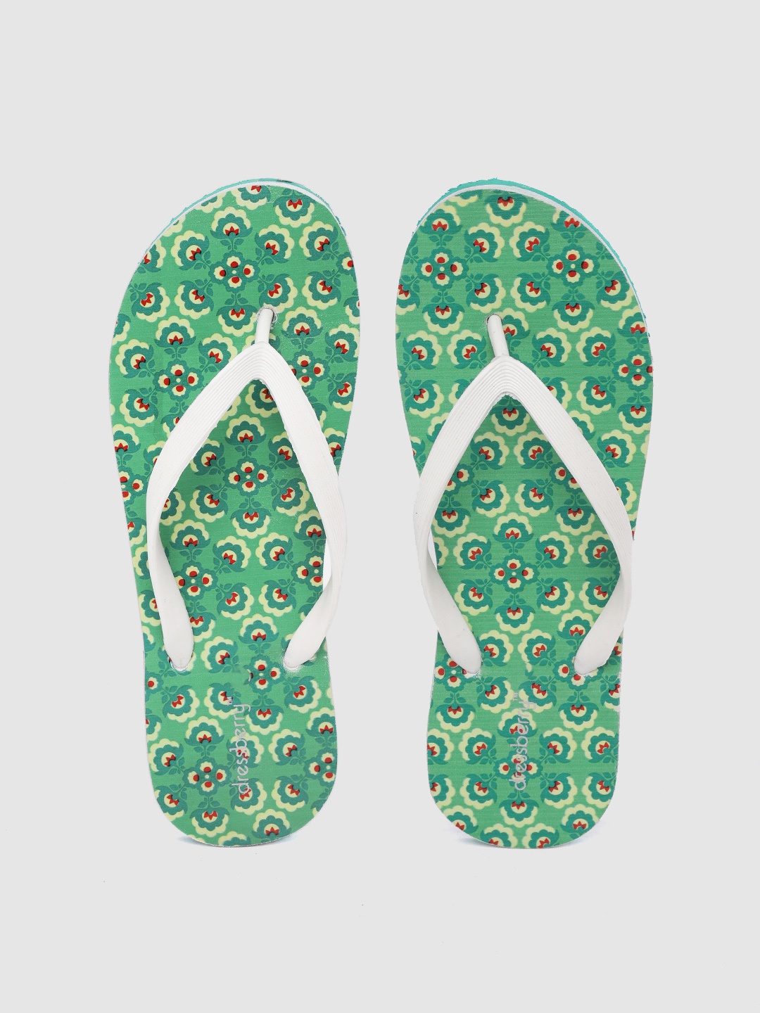 

DressBerry Women White & Green Ethnic Floral Print Thong Flip-Flops