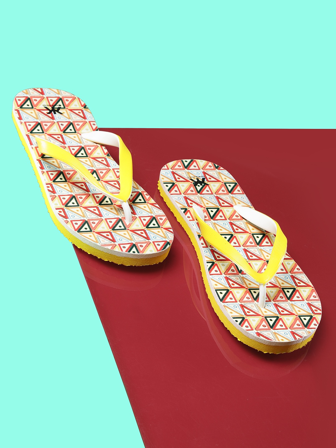 

Kook N Keech Women Yellow & Red Geometric Print Thong Flip-Flops
