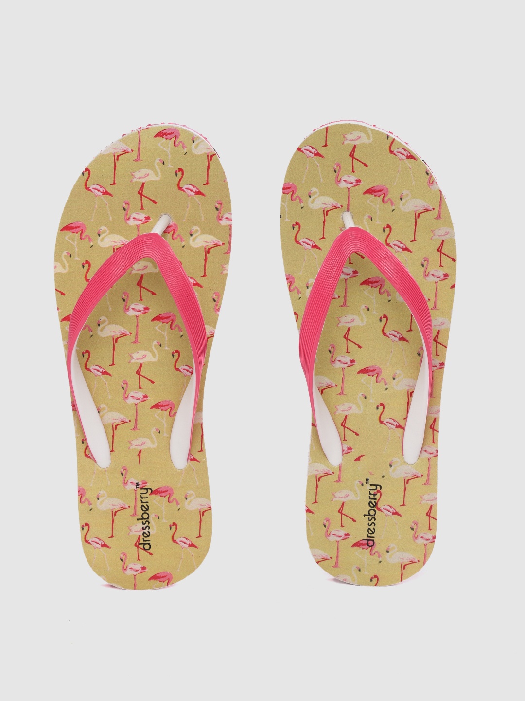 

DressBerry Women Pink & Olive Green Flamingo Print Thong Flip-Flops