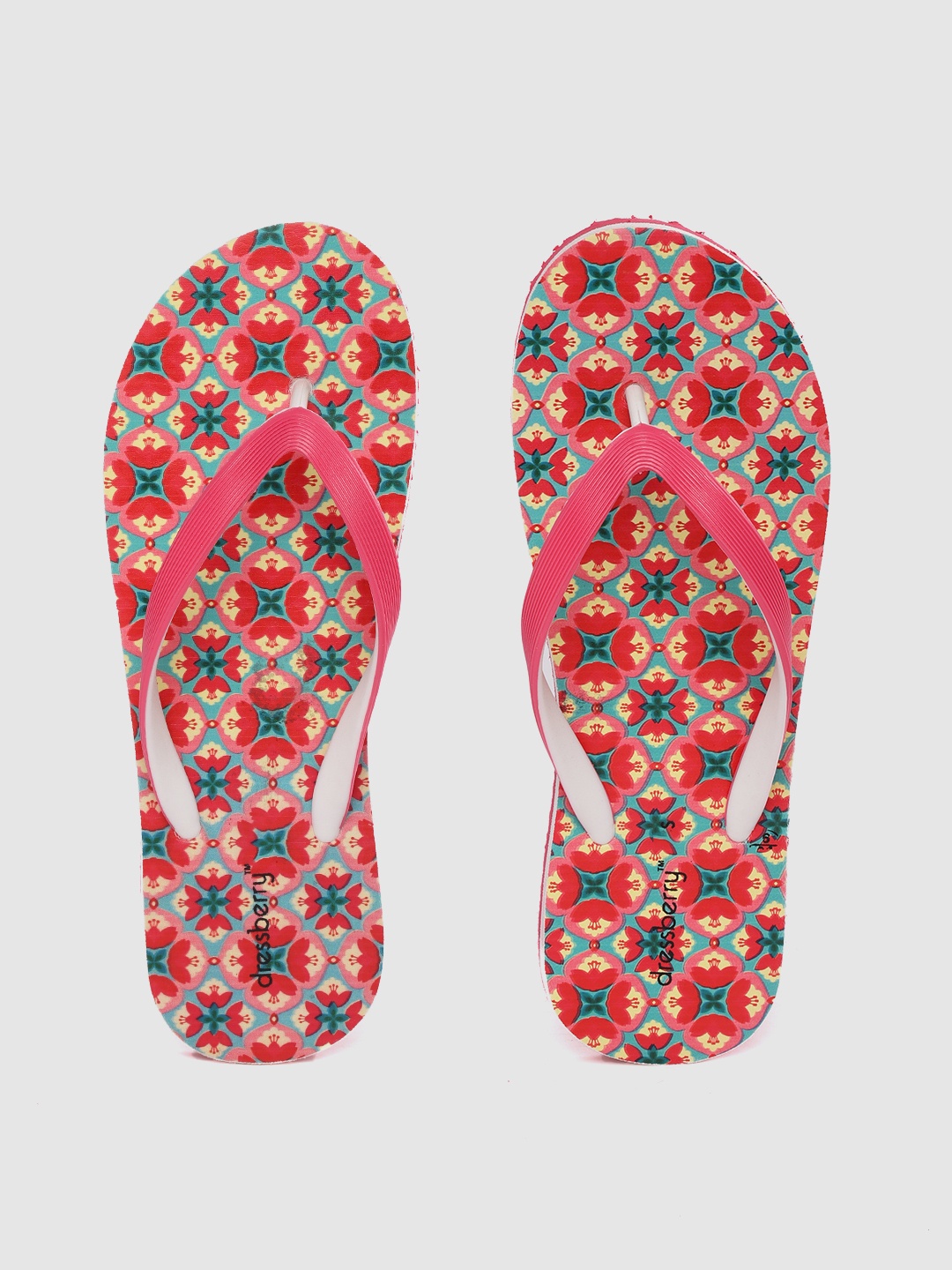 

DressBerry Women Pink & Green Mosaic Print Thong Flip-Flops