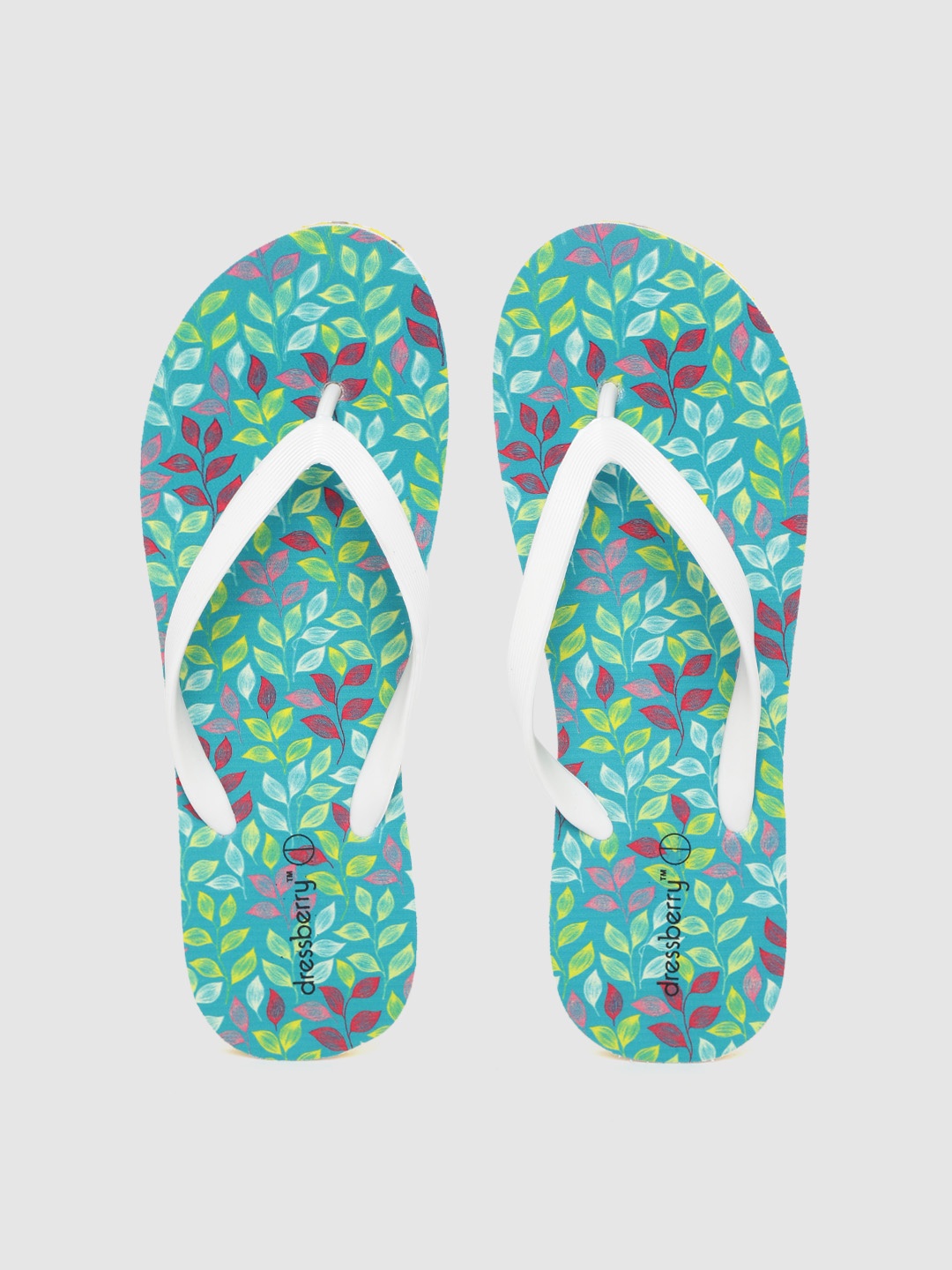 

DressBerry Women White & Green Leaf Print Thong Flip-Flops