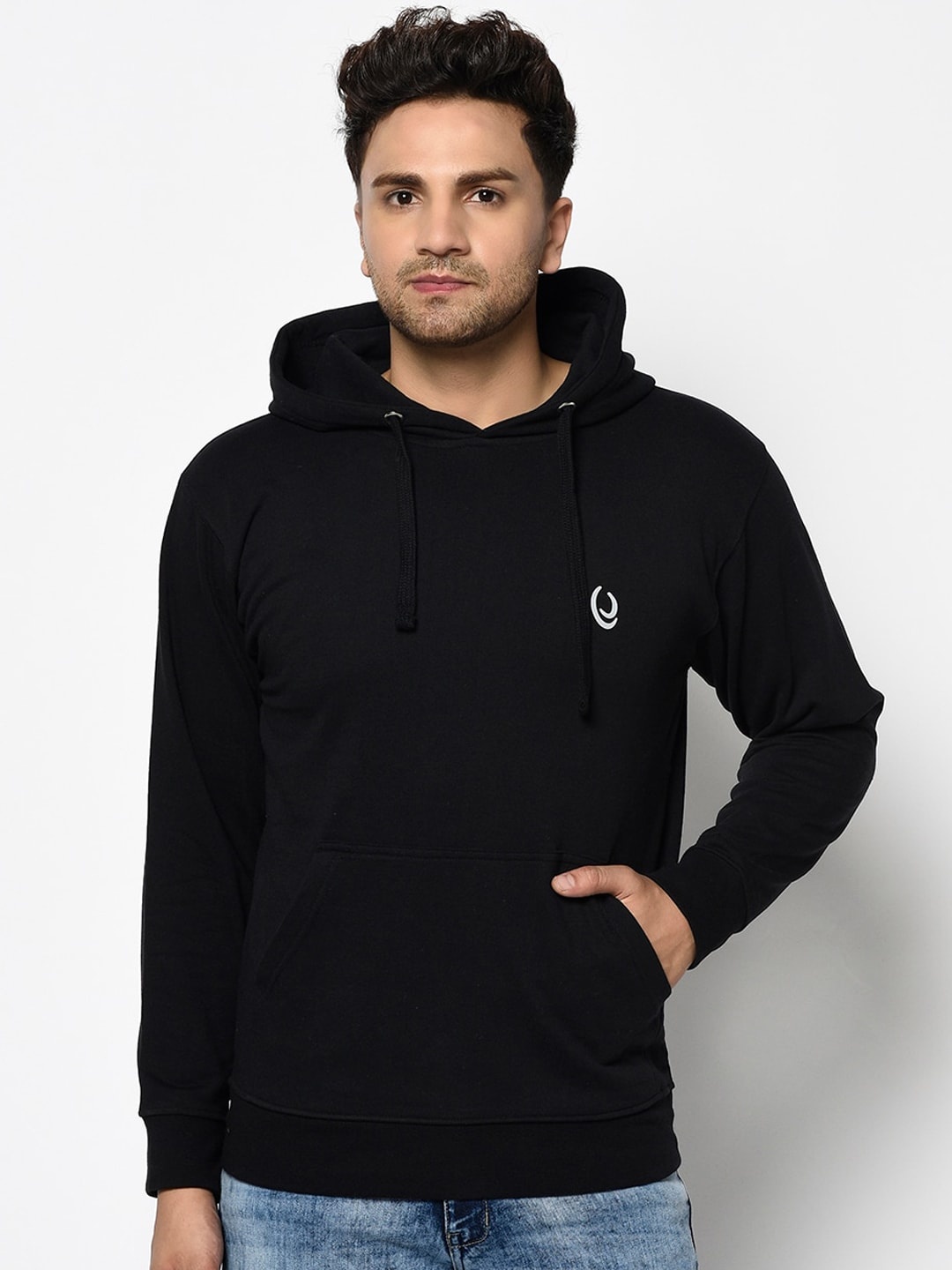 

ELEGANCE Men Black Solid Hooded Sweatshirt