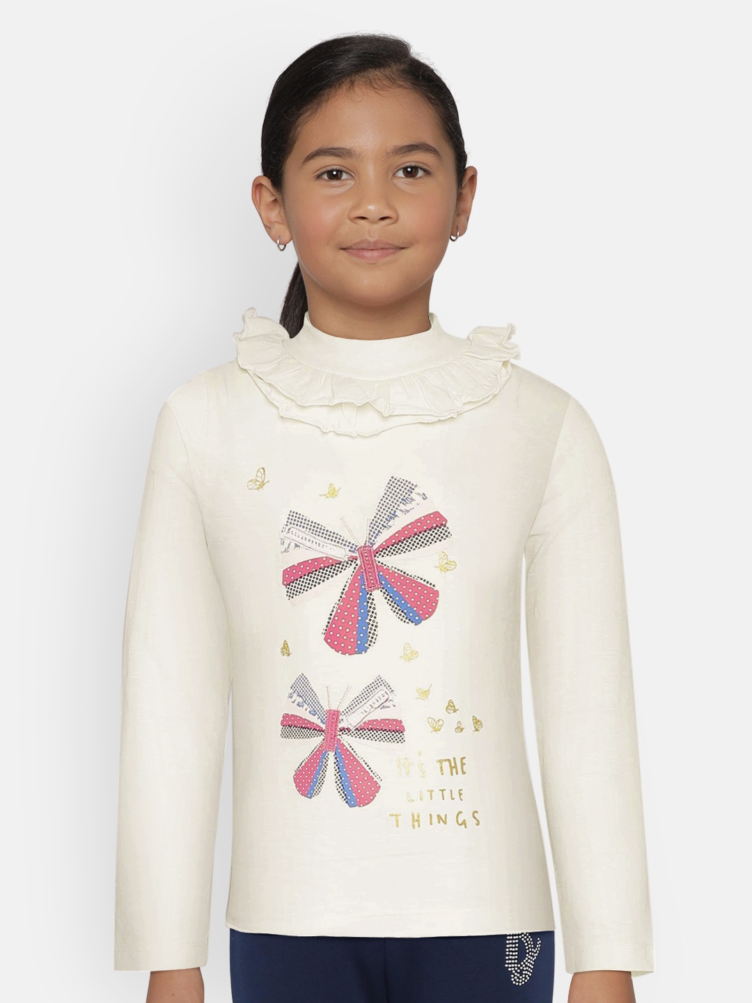 

UNDER FOURTEEN ONLY Girls Off-White Printed Pure Cotton Top