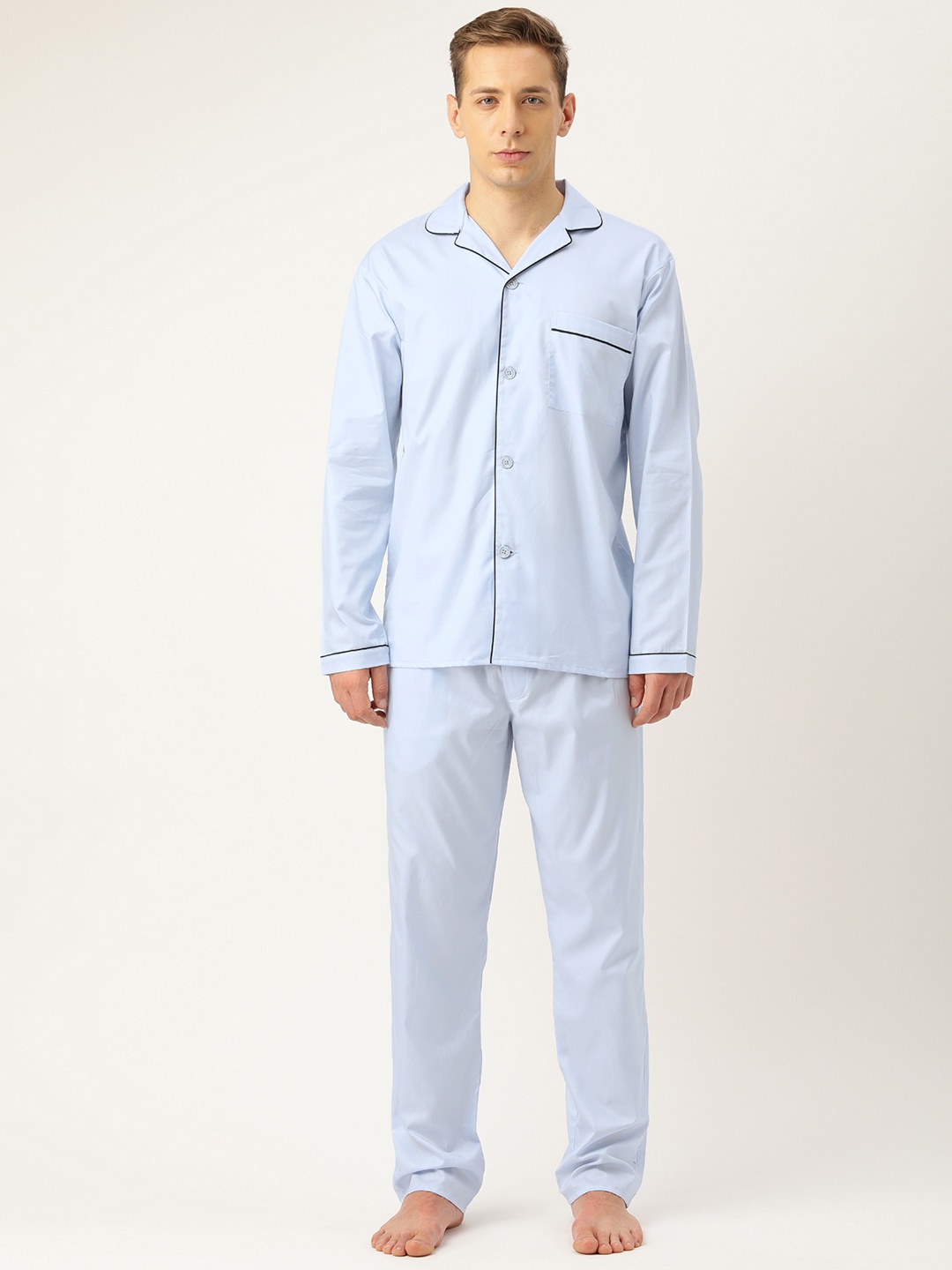 

Hancock Men Blue Solid Night suit