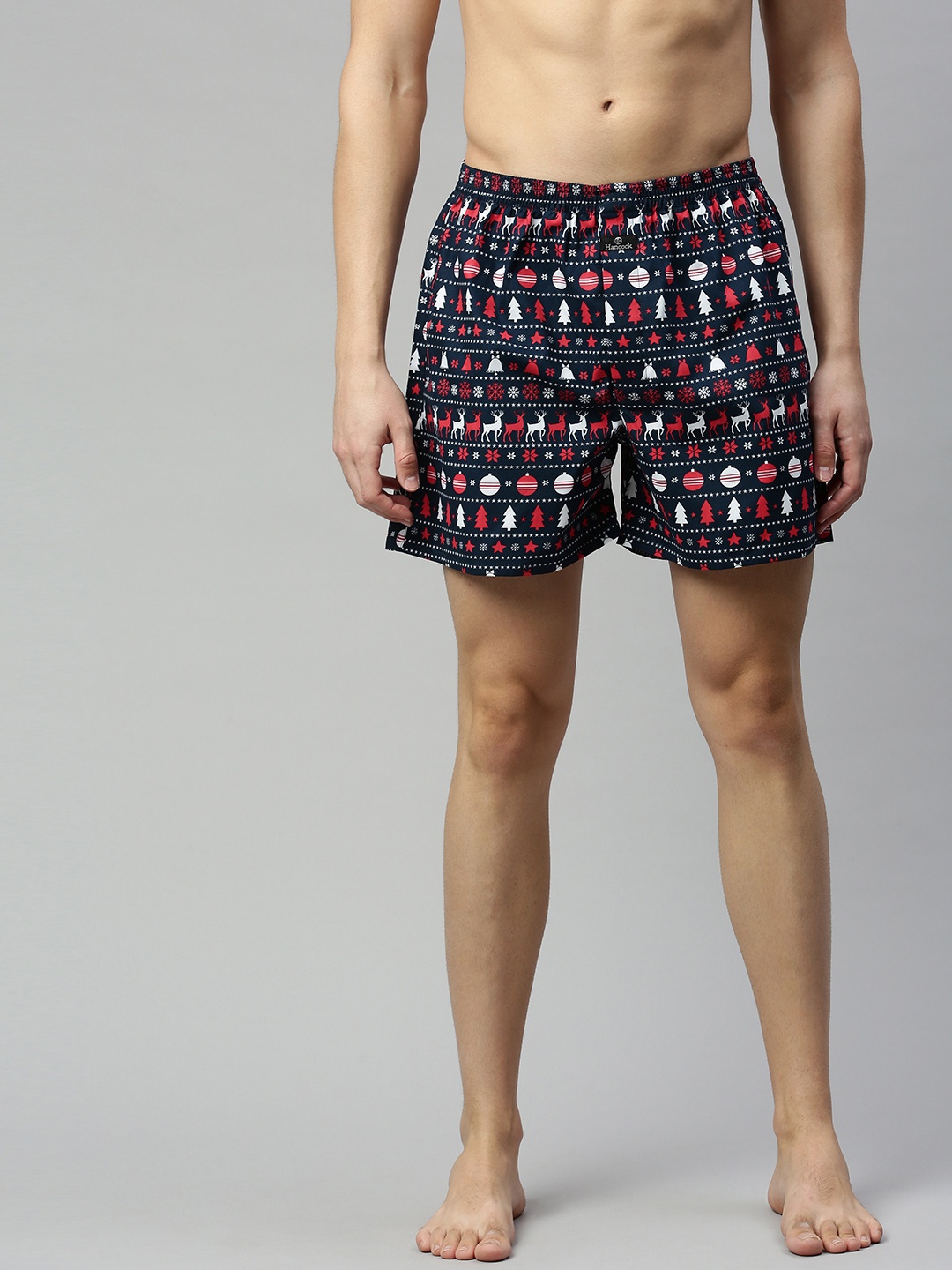 

Hancock Men Navy Blue & Red Printed Pure Cotton Boxers 26007Navy