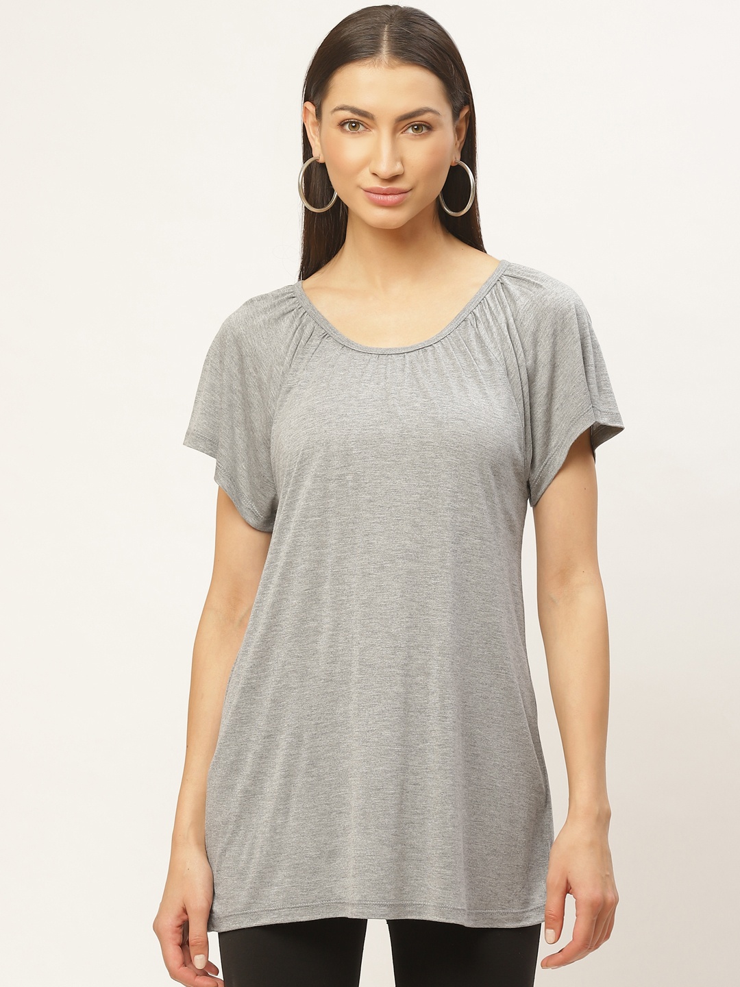 

Rute Women Grey Melange Solid Longline Top