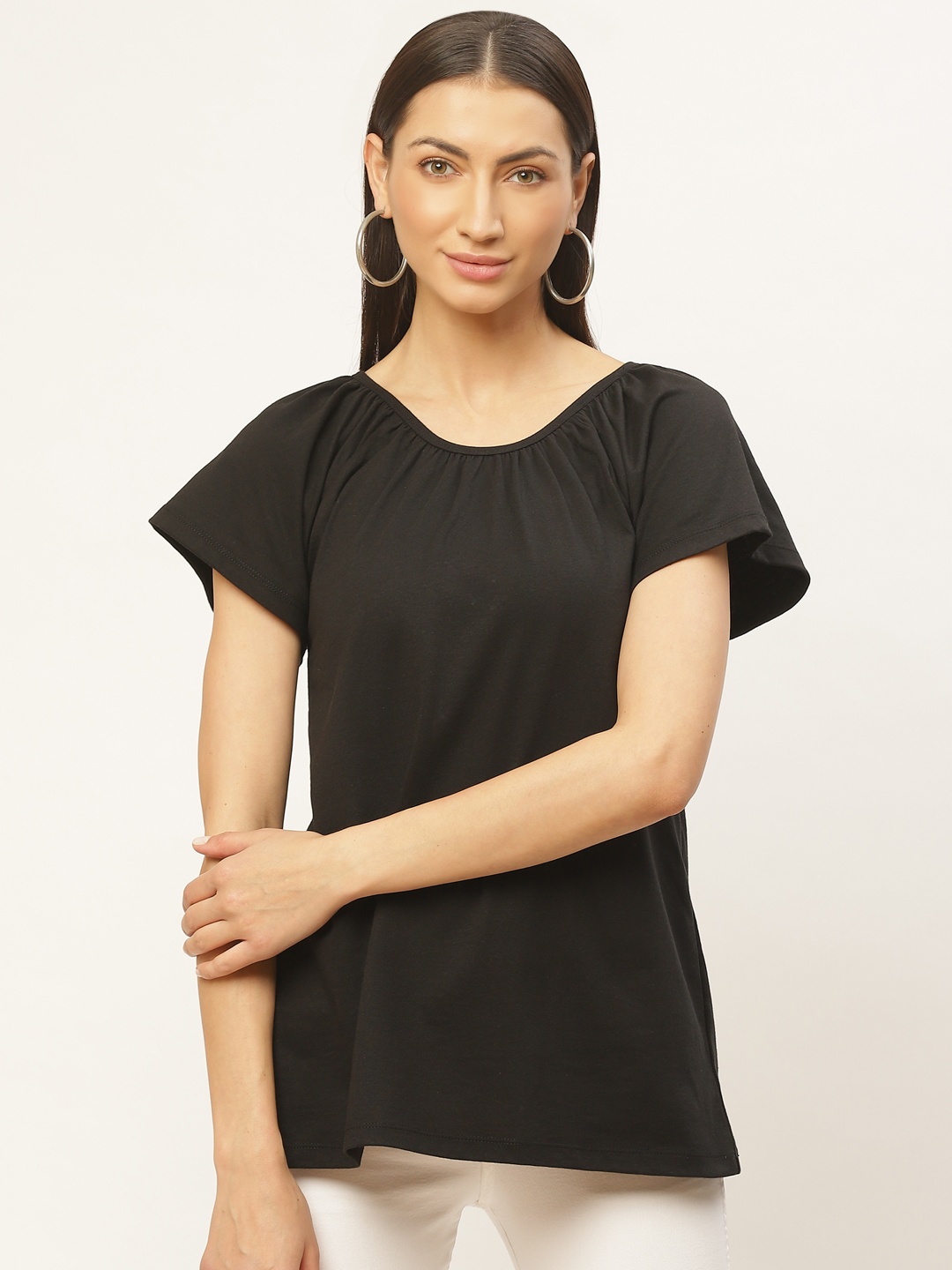 

Rute Women Black Solid Extended Sleeves Top