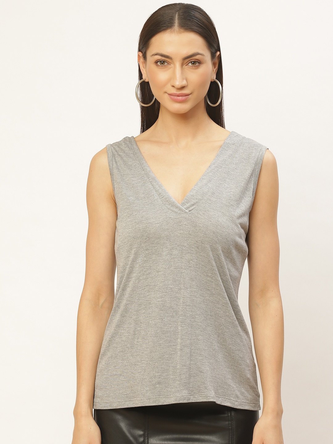 

Rute Women Grey Melange Solid Styled Back Top