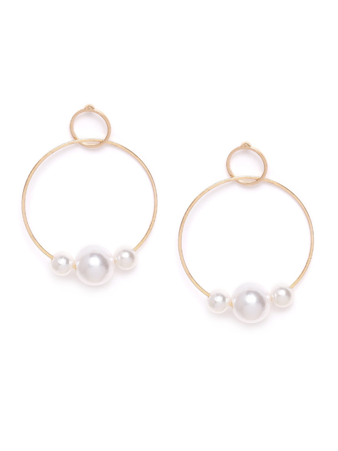 

DIVA WALK EXCLUSIVE Off-White Gold-Plated Beaded Handcrafted Circular Drop Earrings