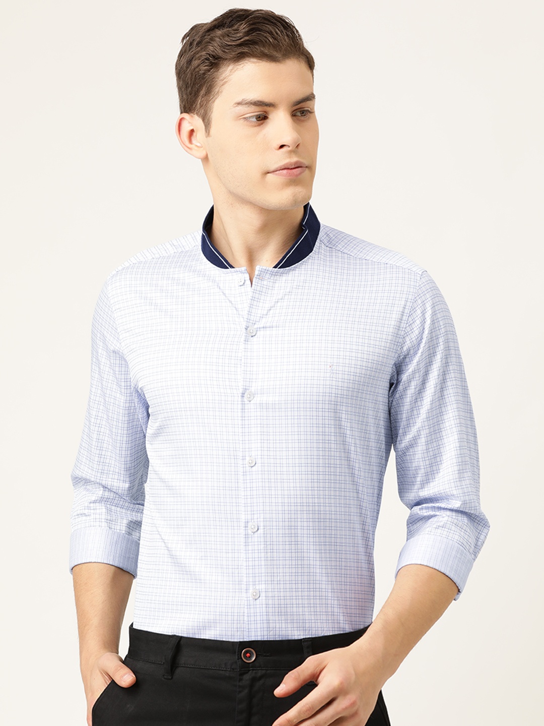 

SIMON CARTER LONDON Men Blue Slim Fit Checked Smart Casual Shirt
