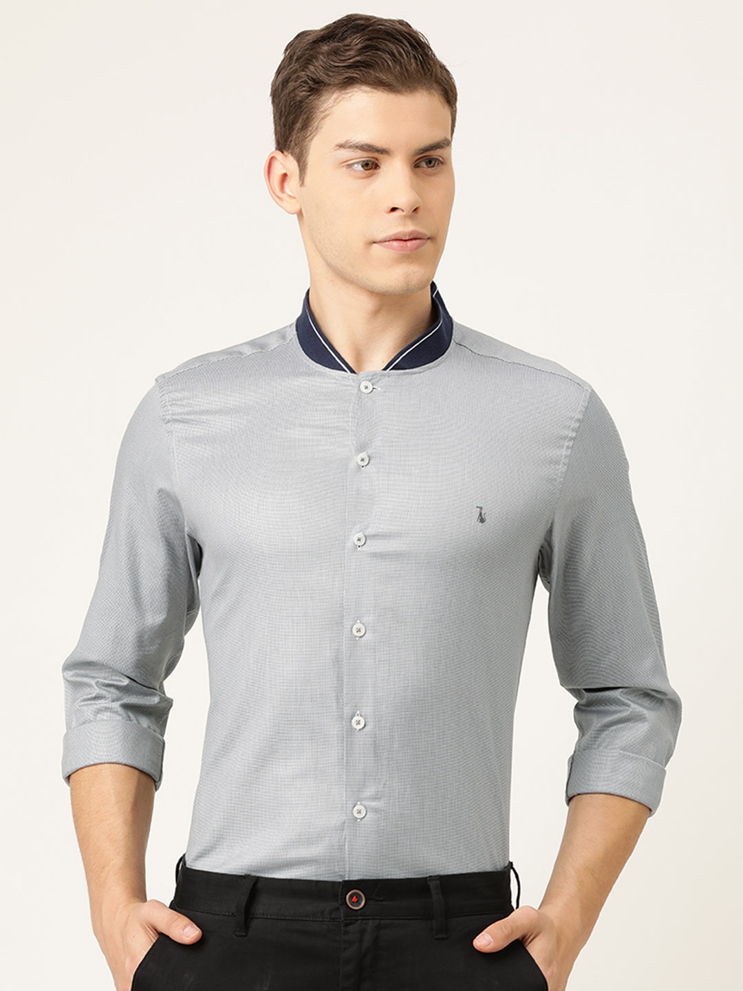 

SIMON CARTER LONDON Men Grey Slim Fit Self Design Smart Casual Shirt