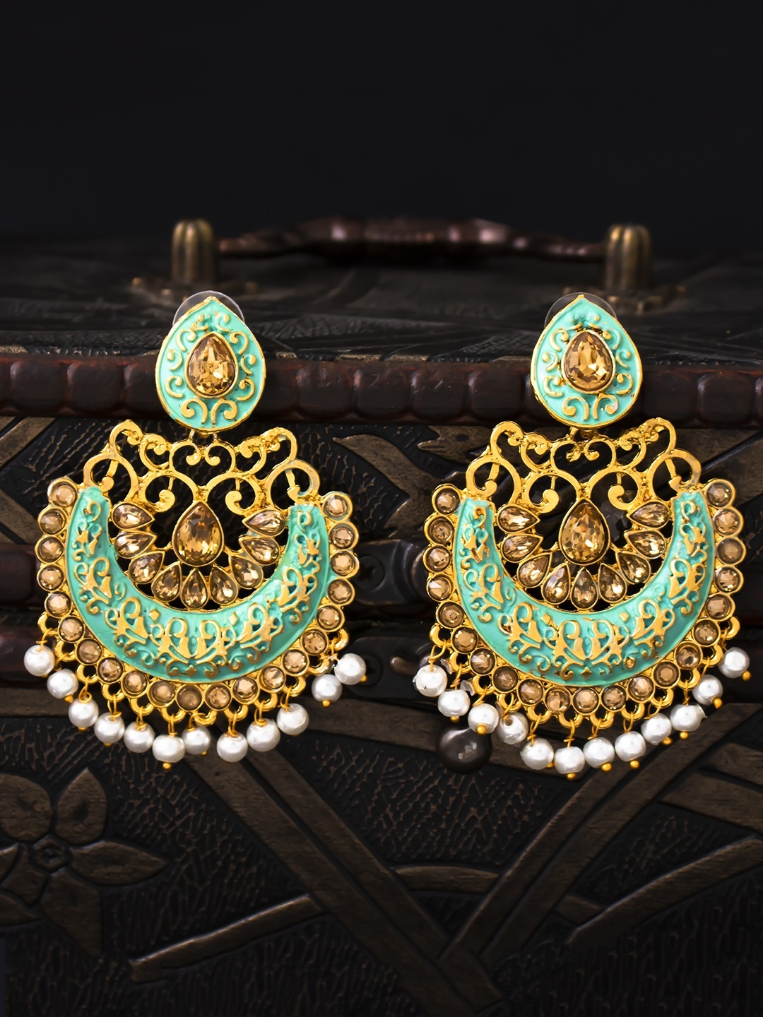 

Sukkhi Green Gold Plated Meenakari Classic Chandbalis