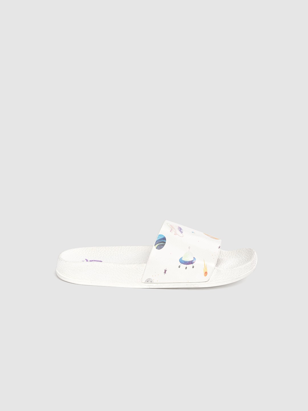

YK Girls White Printed Sliders