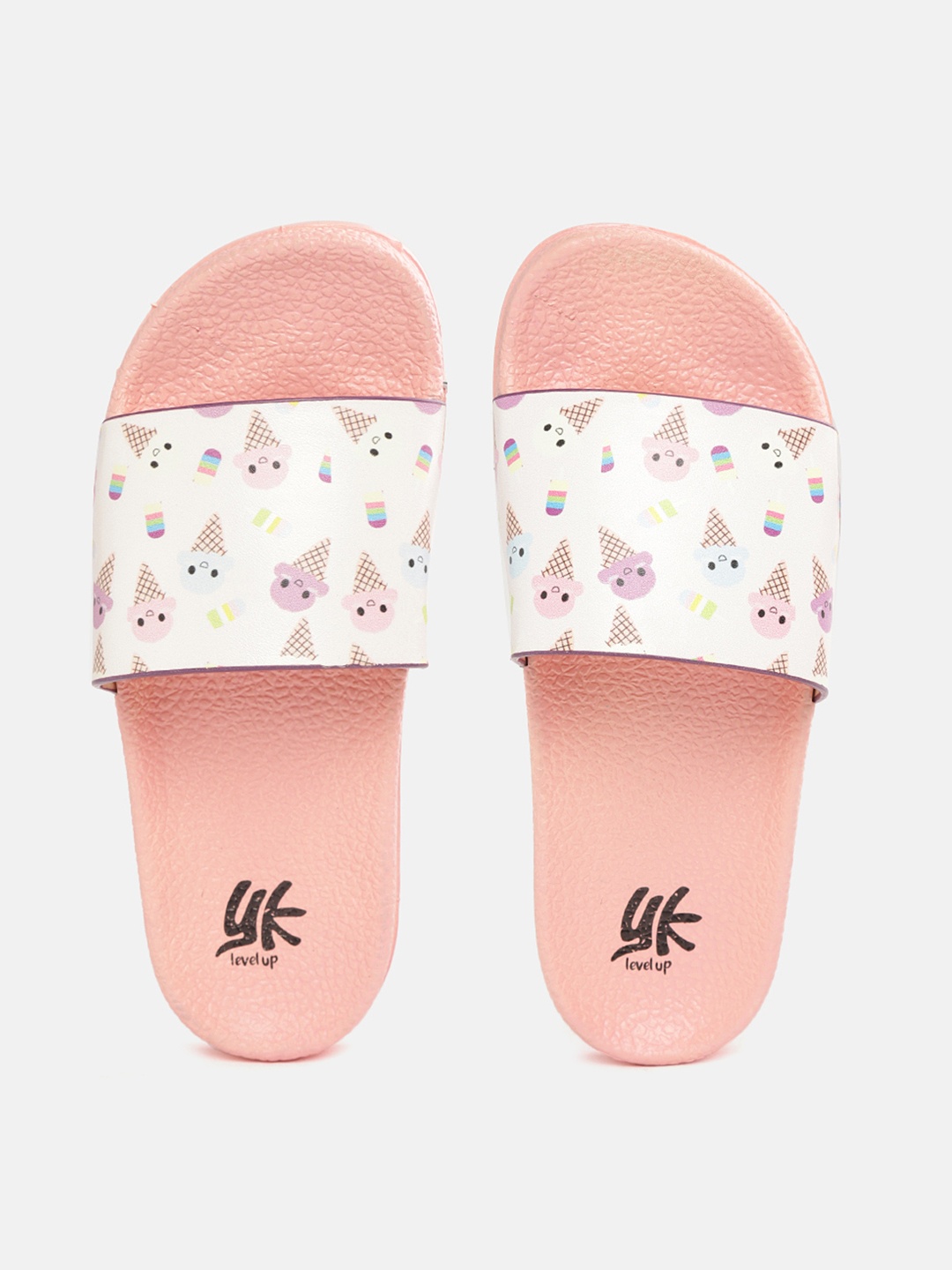 

YK Girls White & Pink Quirky Printed Sliders