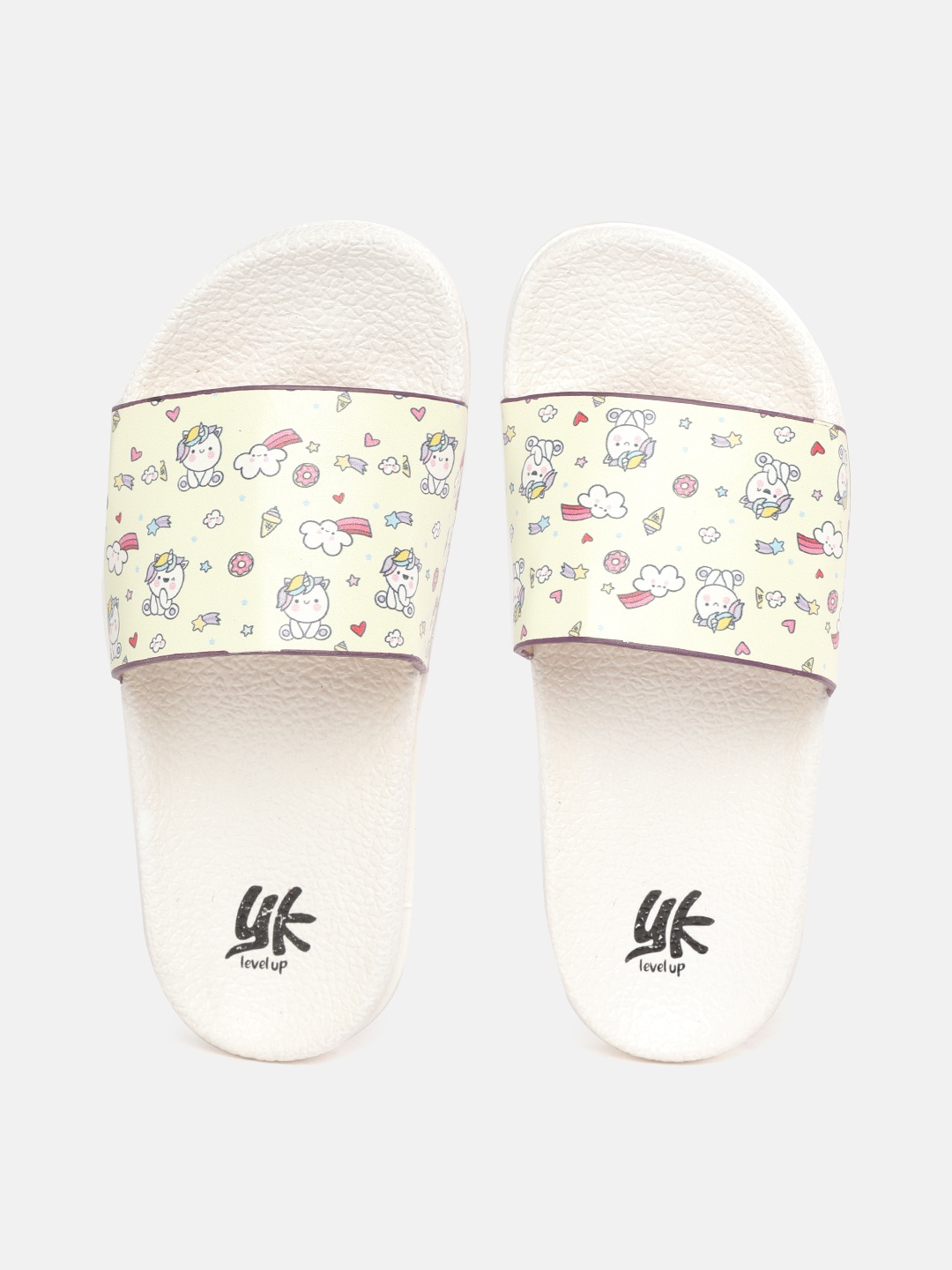 

YK Girls Cream-Coloured & Pink Conversational Print Sliders