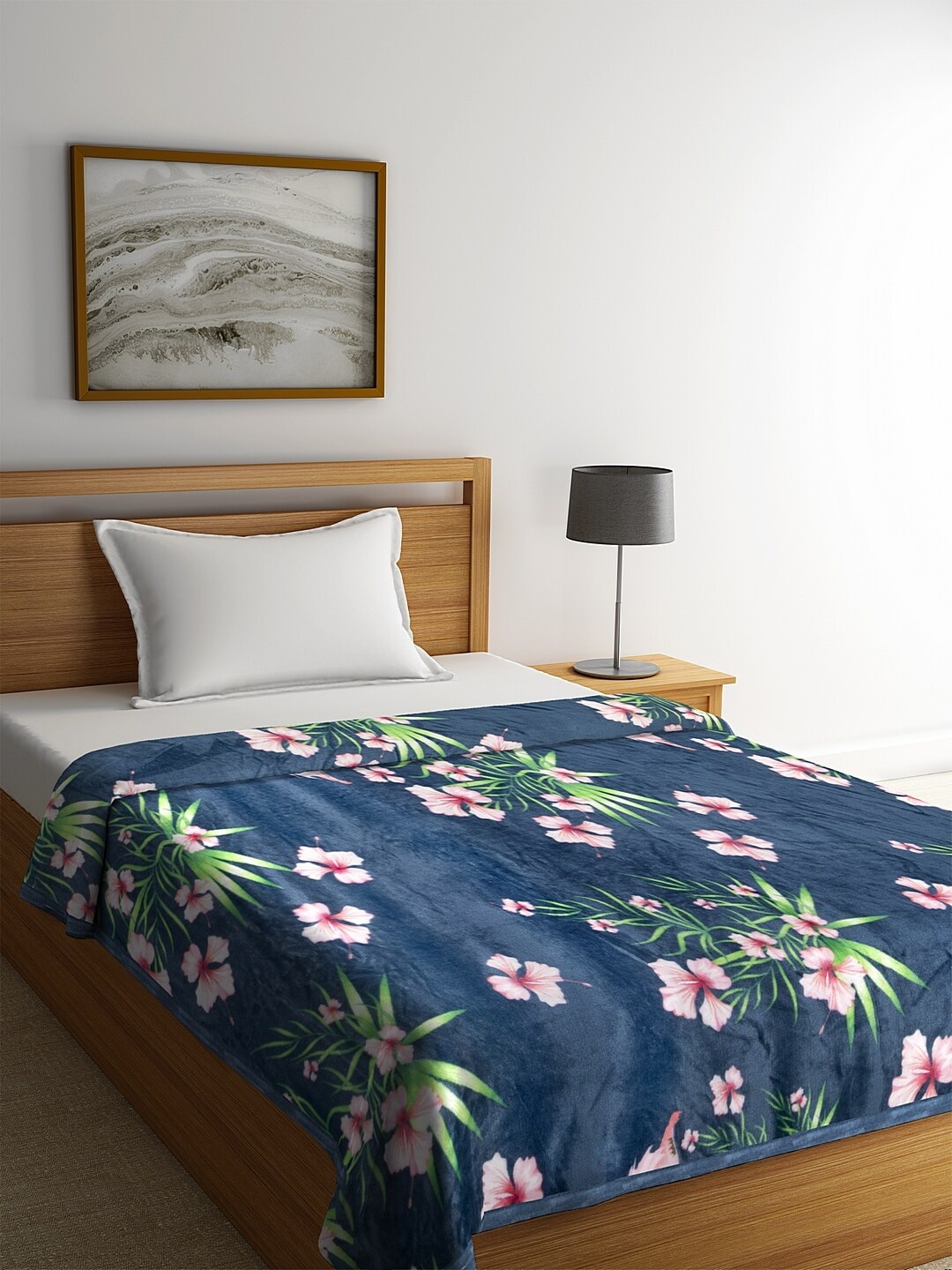 

Cortina Navy Blue Floral AC Room 210 GSM Single Bed Blanket