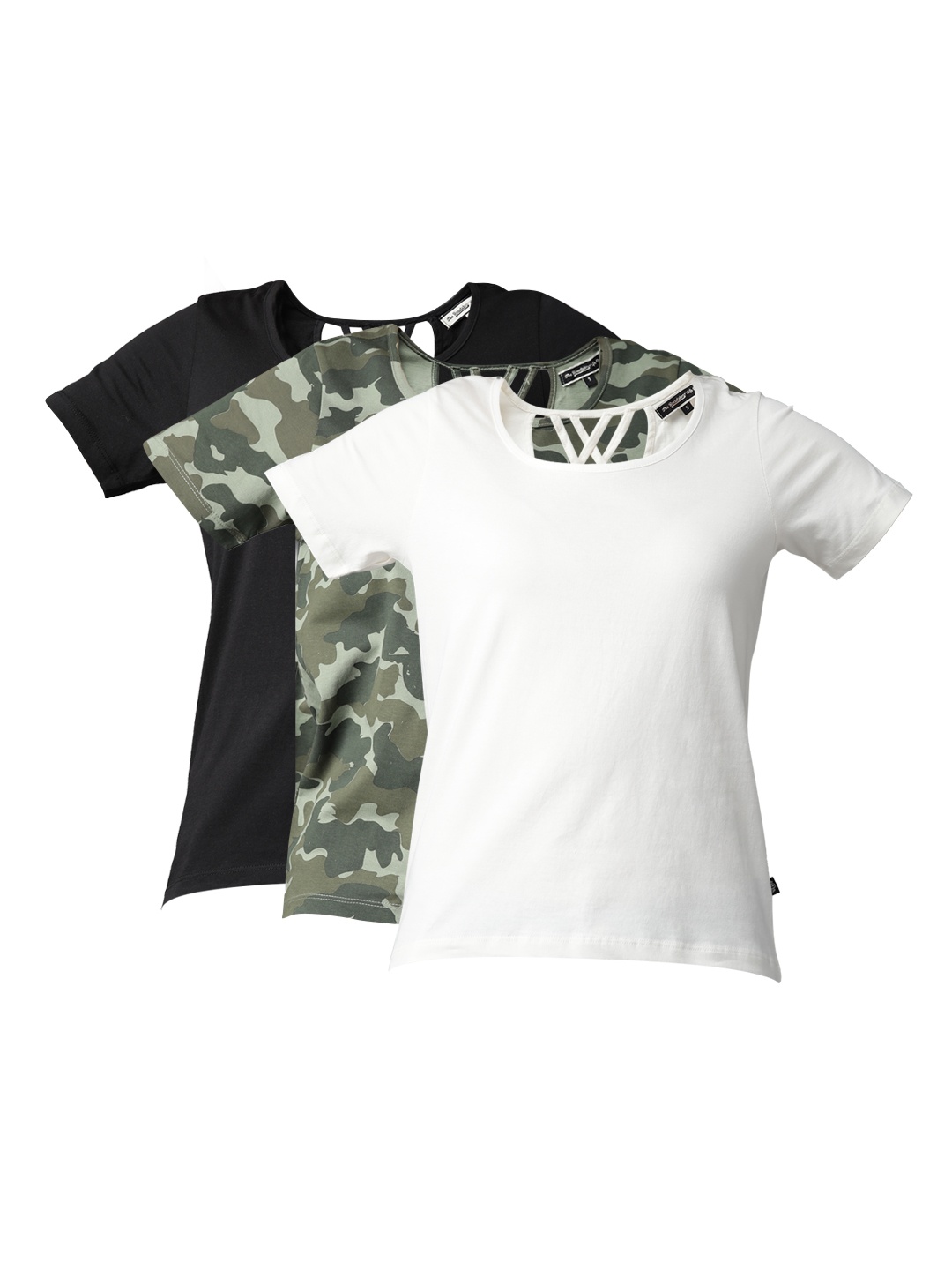 

Roadster Women Pack of 3 Pure Cotton Styled Back T-Shirts, Black