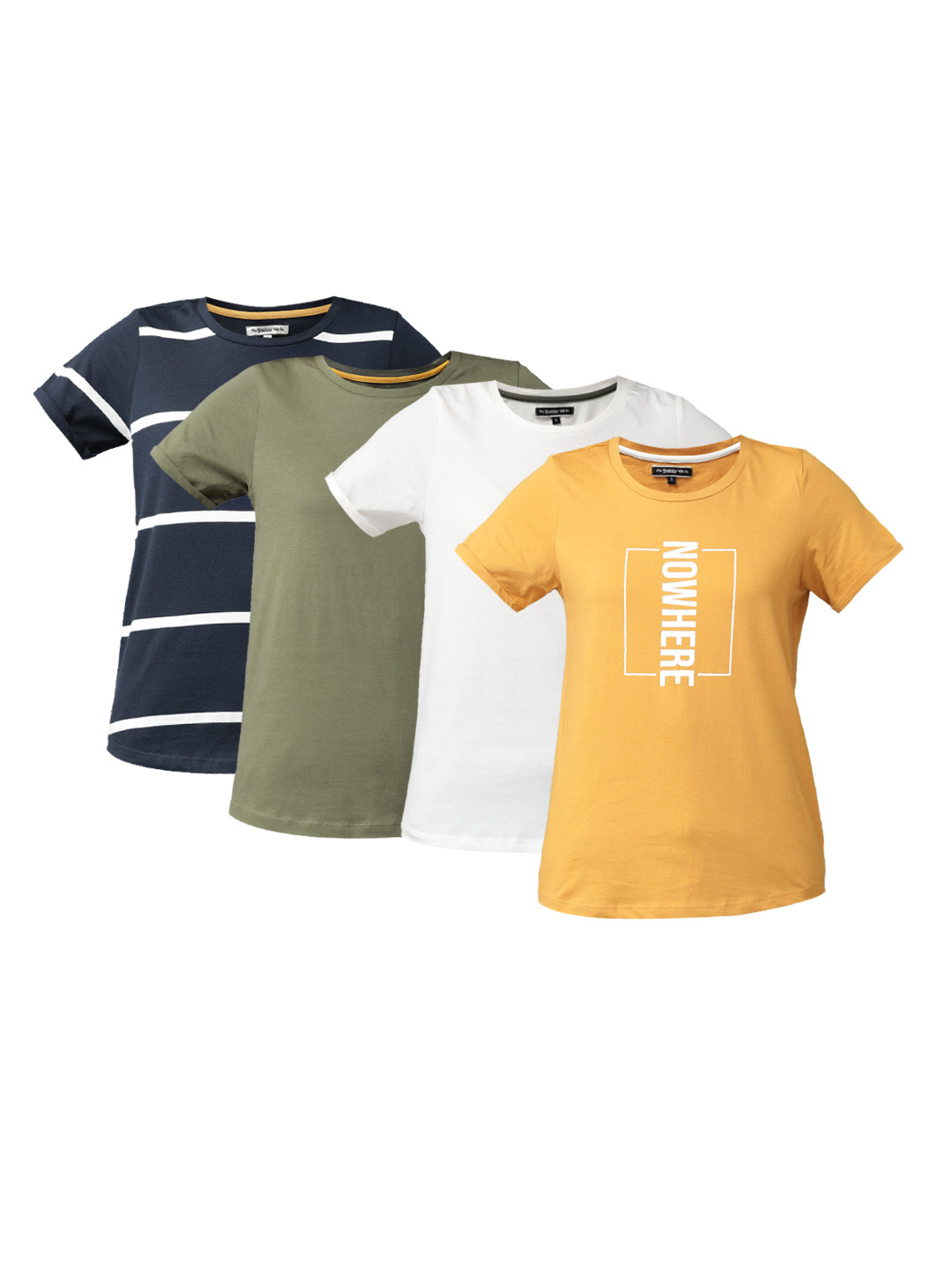 

Roadster Women Pack Of 4 Round Neck Pure Cotton T-shirt, White