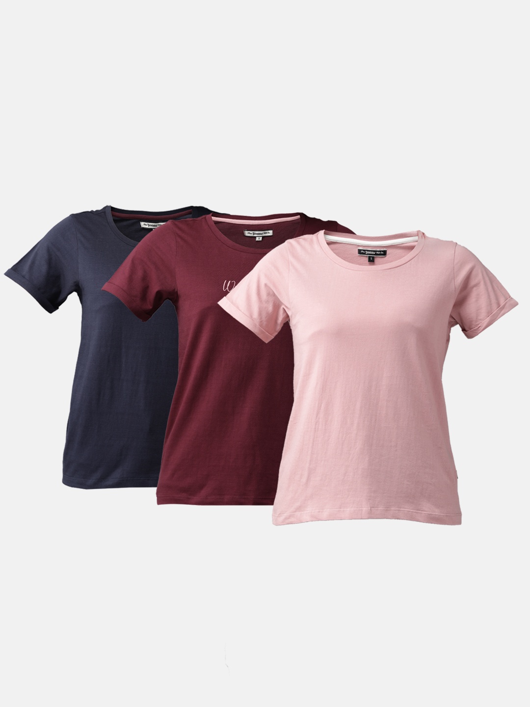 

Roadster Women Pack of 3 Solid Round Neck Pure Cotton T-shirts, Pink