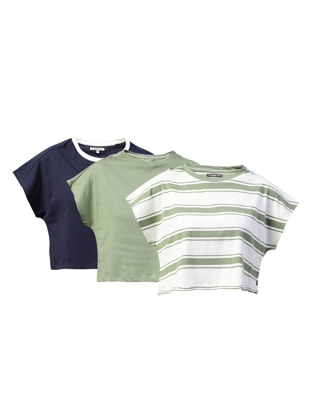 

Roadster Women Pack of 3 Cotton Extended Sleeves Crop T-shirts, Navy blue