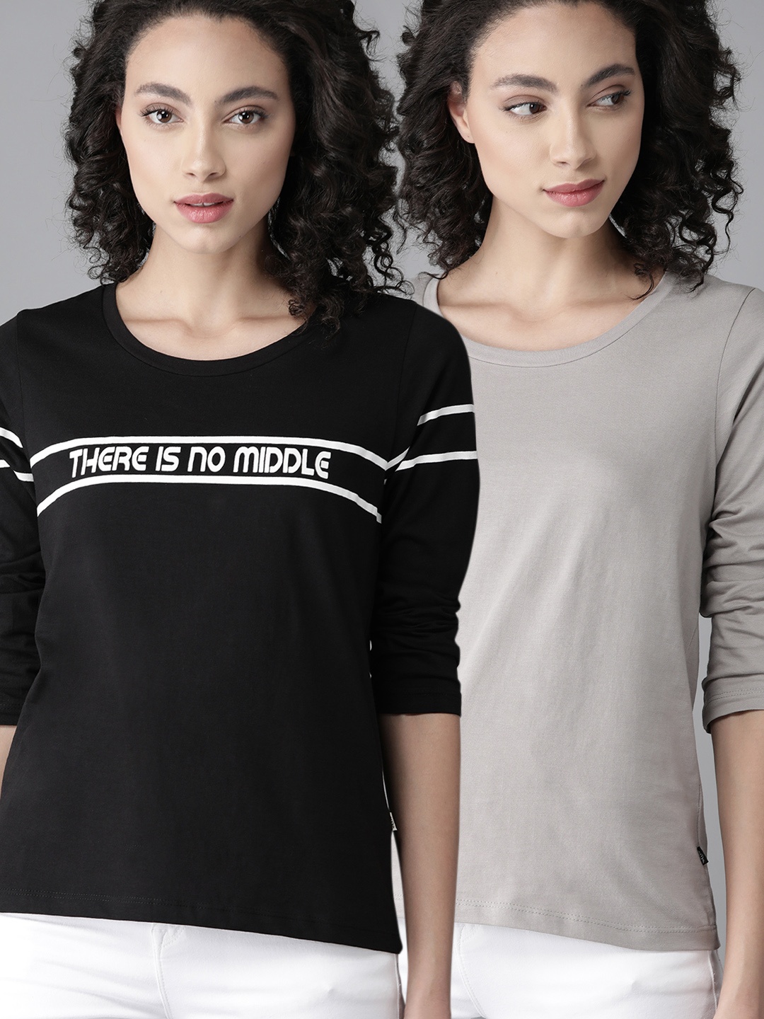 

Roadster Women Pack of 2 Pure Cotton T-shirts, Black
