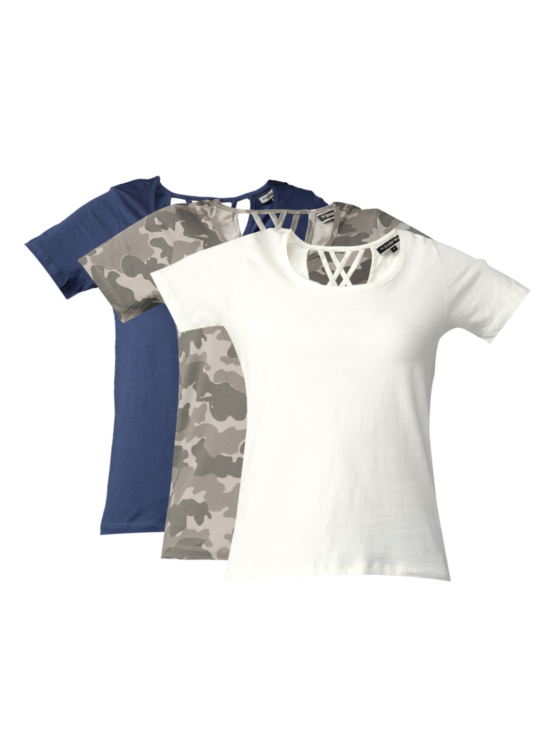 

Roadster Women Pack of 3 Pure Cotton Styled Back T-Shirts, White