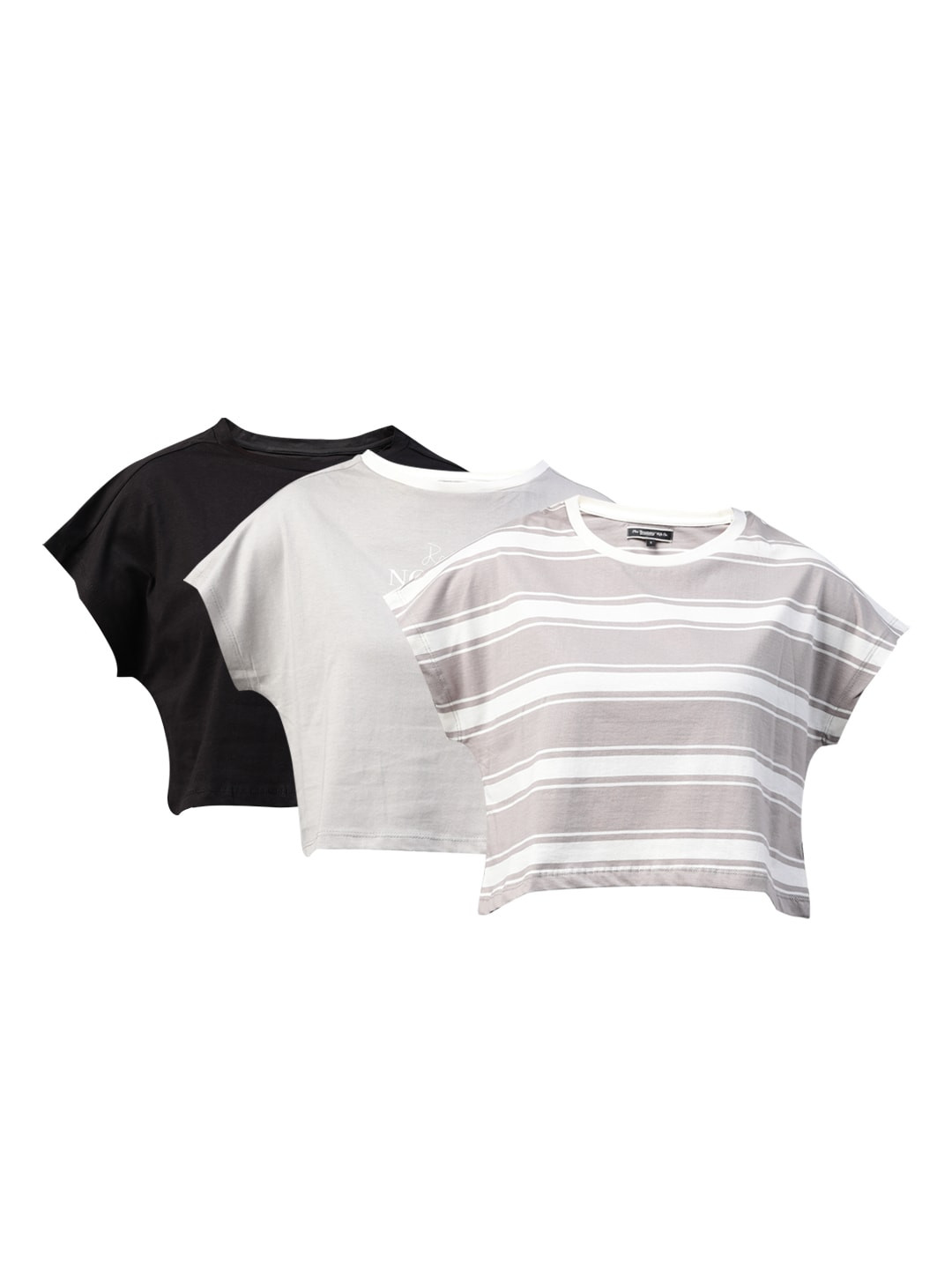 

Roadster Women Pack of 3 Cotton Extended Sleeves Crop T-shirts, Grey