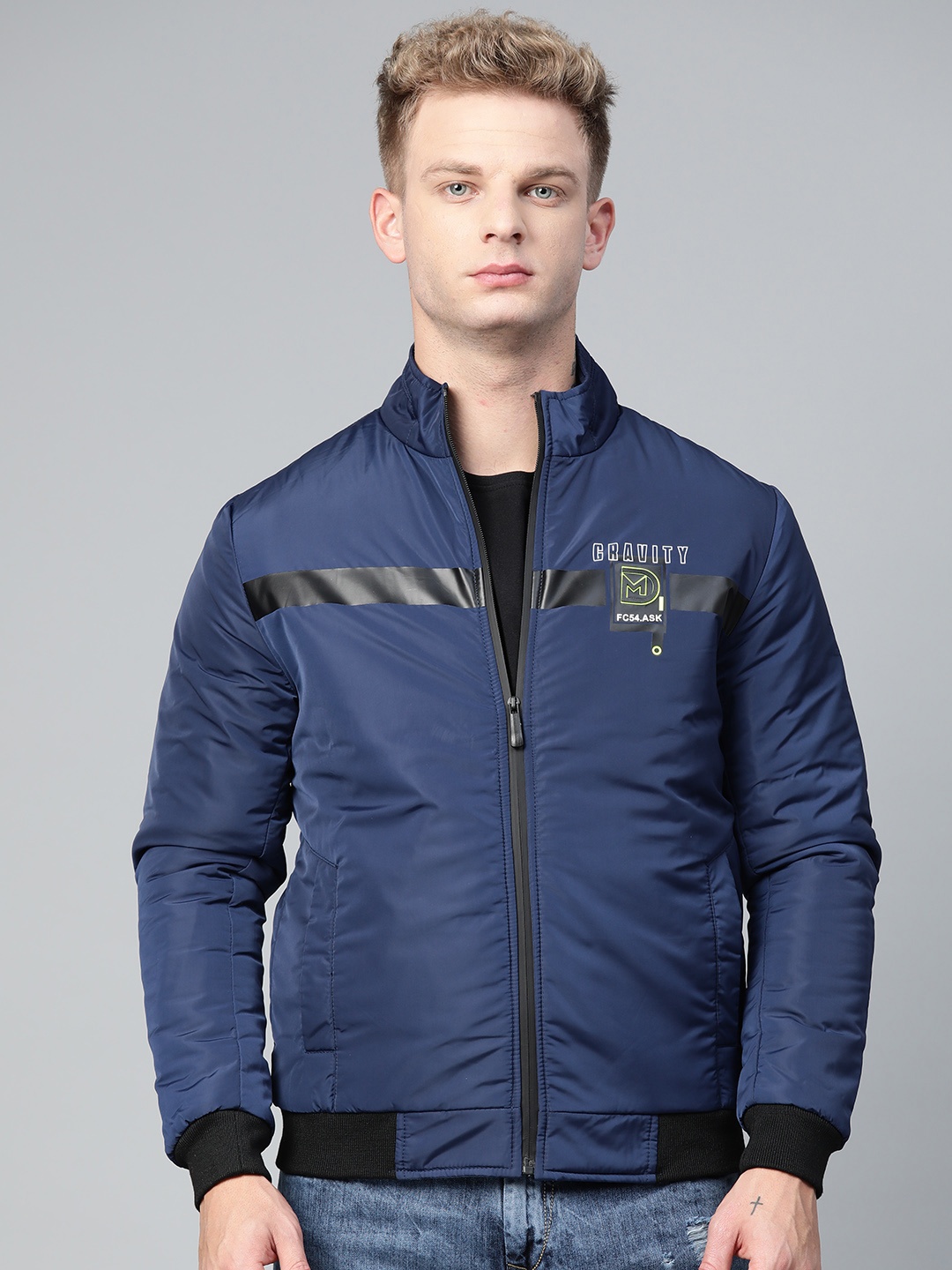 

Fort Collins Men Navy Blue Solid Lightweight Bomber Jacket