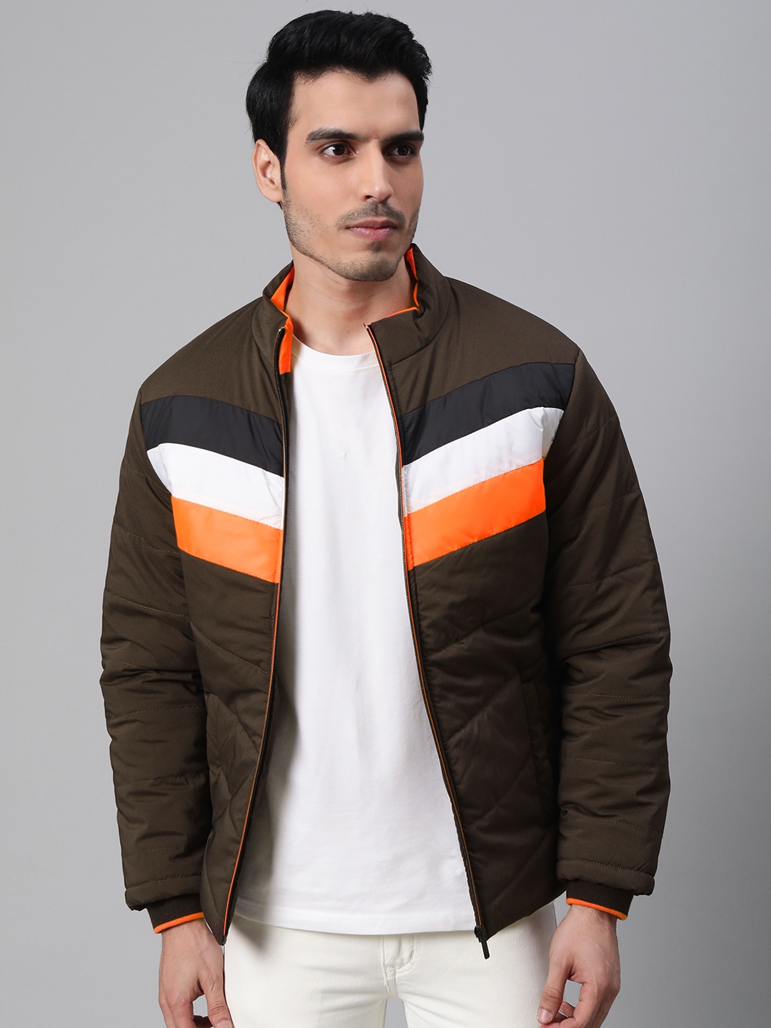 

Fort Collins Men Coffee Brown Striped Padded Jacket