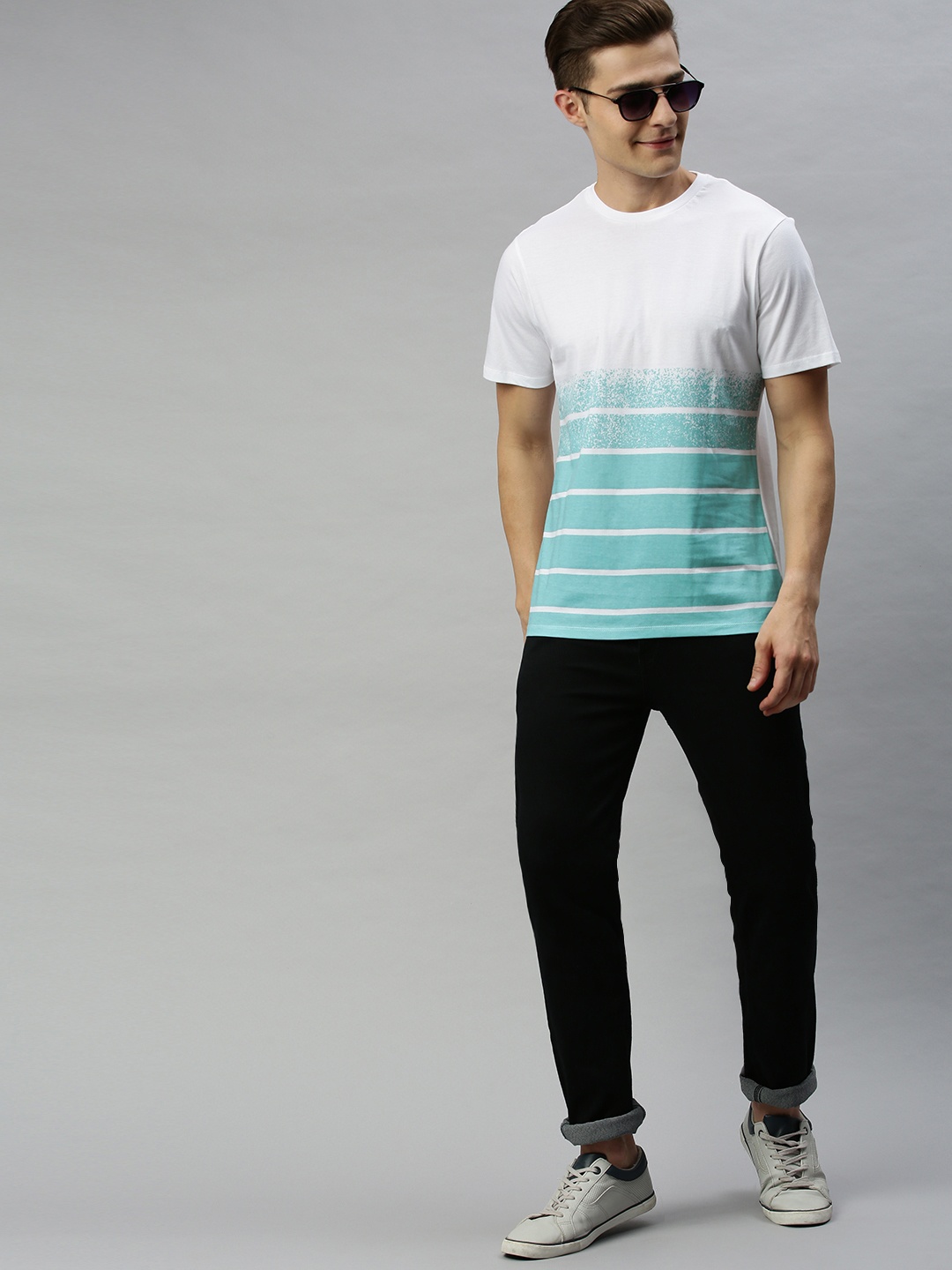 

Harvard Men White Striped Round Neck T-shirt