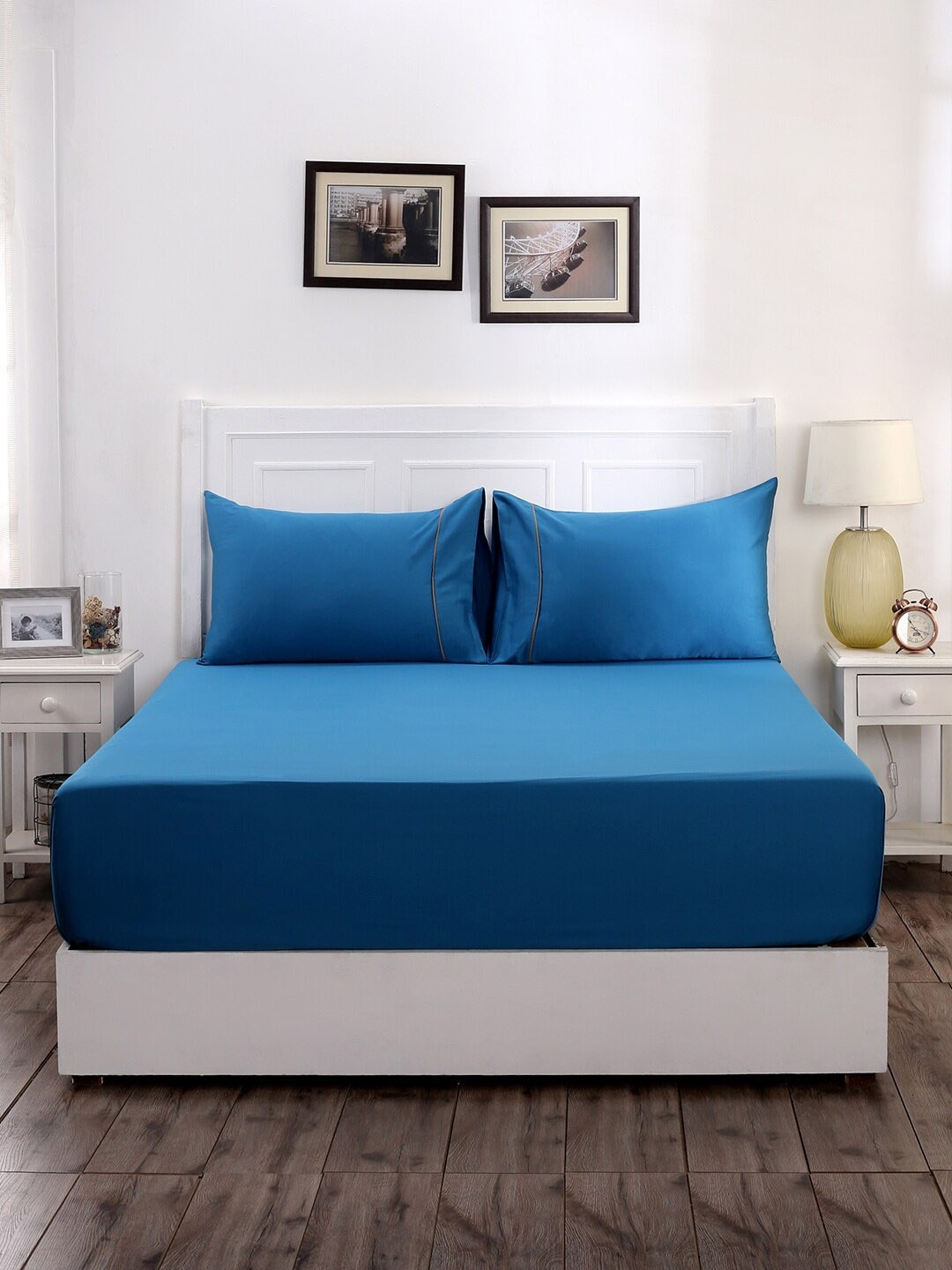 

MASPAR Blue Solid 300 TC Cotton Satin 1 Single Bedsheet with 1 Pillow Covers